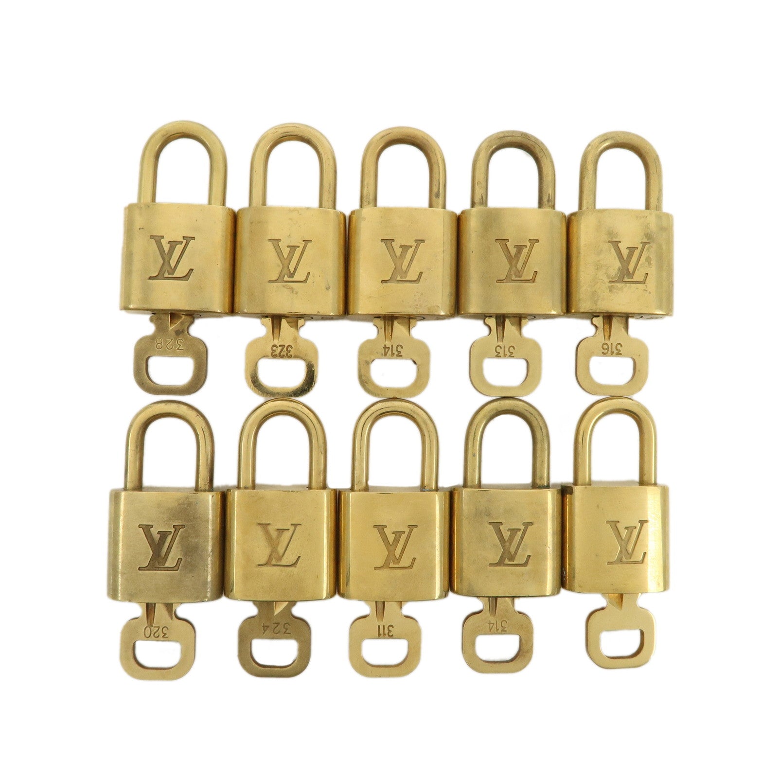 Louis-Vuitton-Set-of-10-Lock-&-Key-Cadena-Key-Lock-Metal-Gold