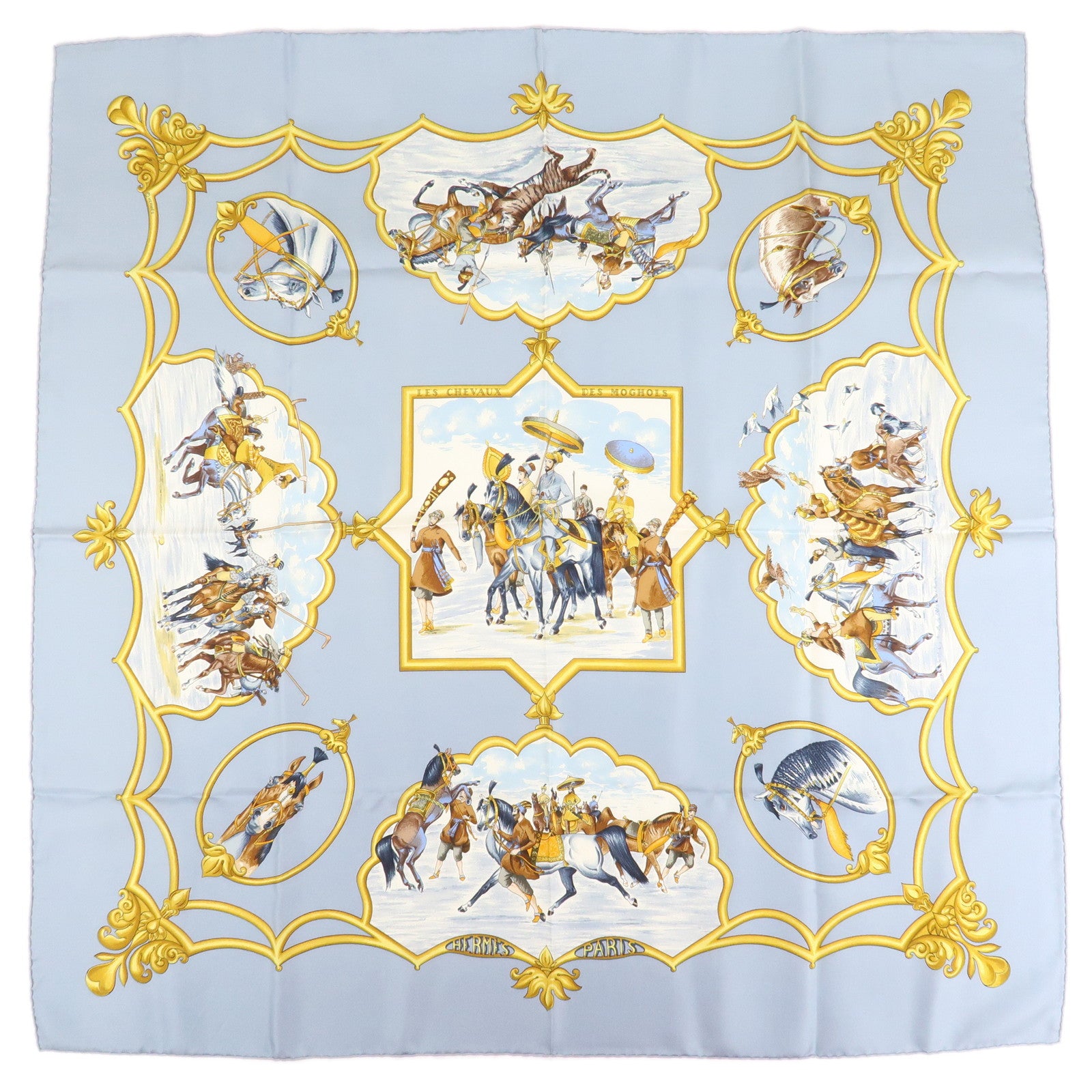 HERMES-Carre-90-Silk-100%--Scarf-Les-Chevaux-Des-Moghols