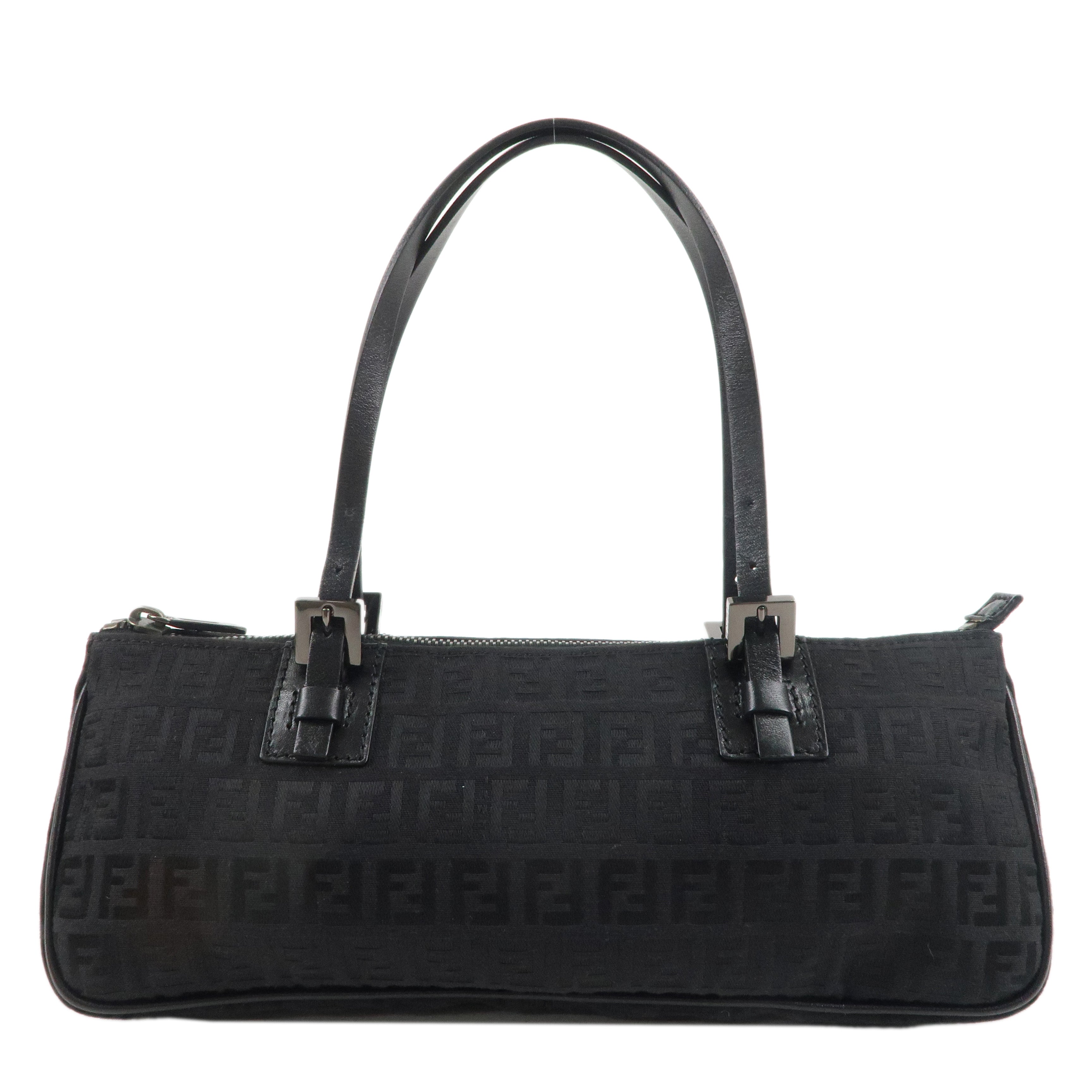 FENDI-Zucchino-Canvas-Leather-Hand-Bag-Black-8BL015