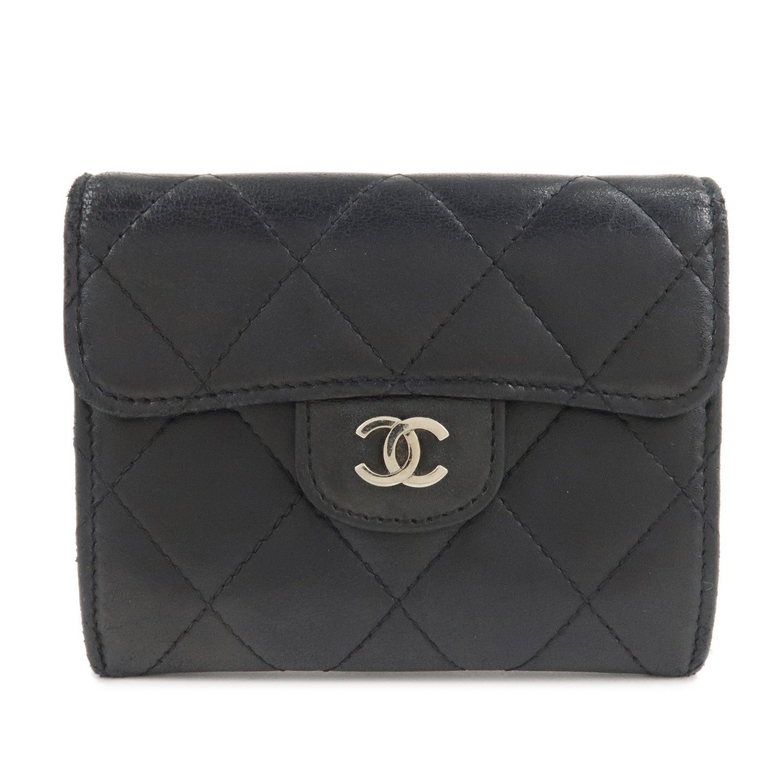 CHANEL-Matelasse-Lamb-Skin-Card-Case-Black-AP0214