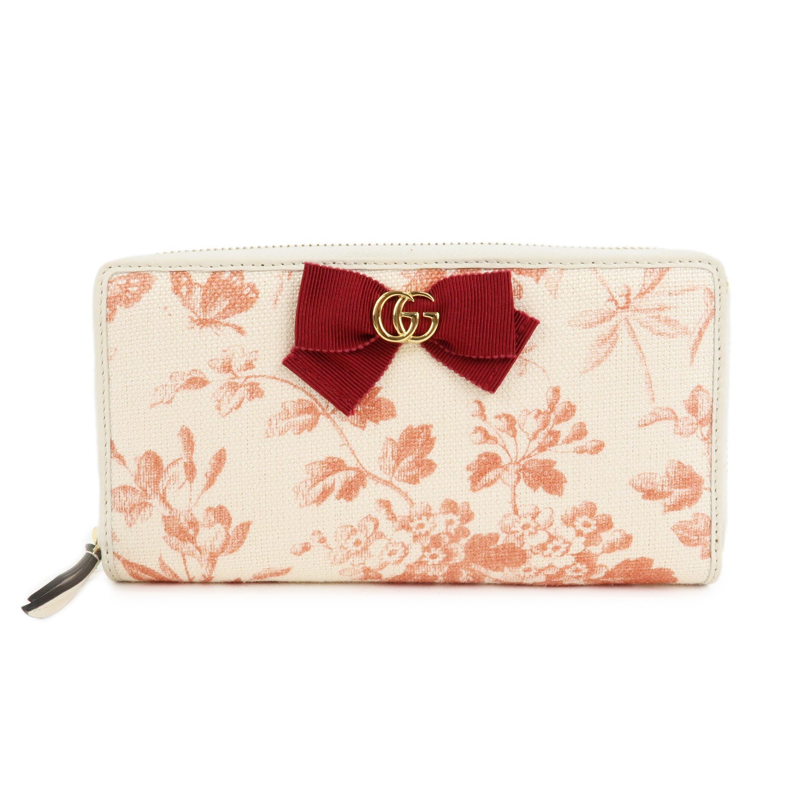 GUCCI-GG-Marmont-Canvas-Leather-Floral-Pattern-Round-Zipper-Wallet