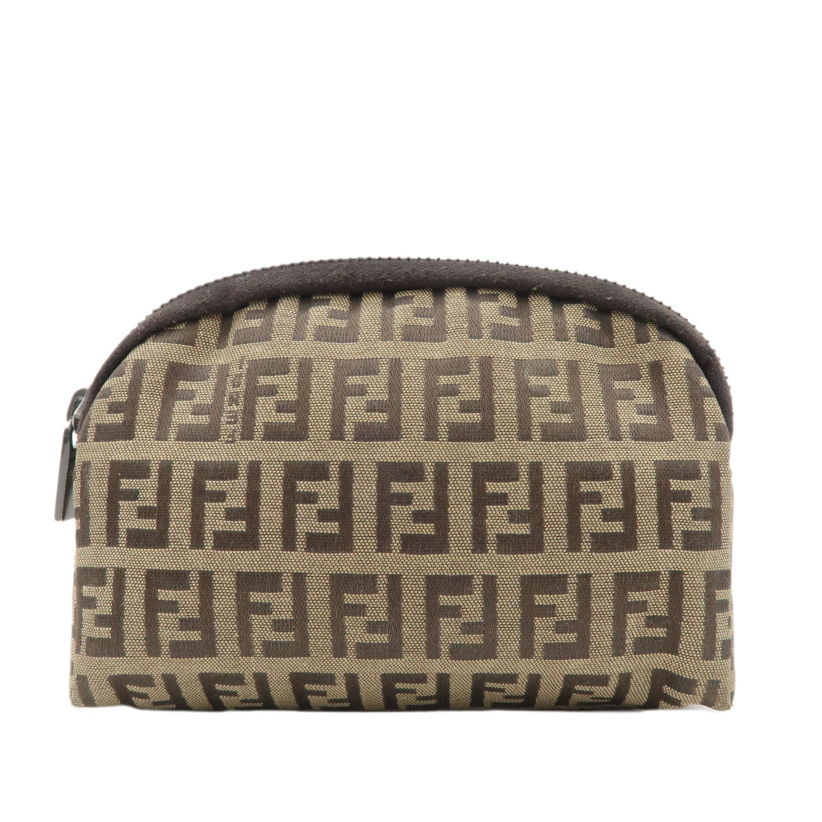 FENDI-Zucchino-Canvas-Mini-Pouch-Beige-Dark-Brown-7N0003