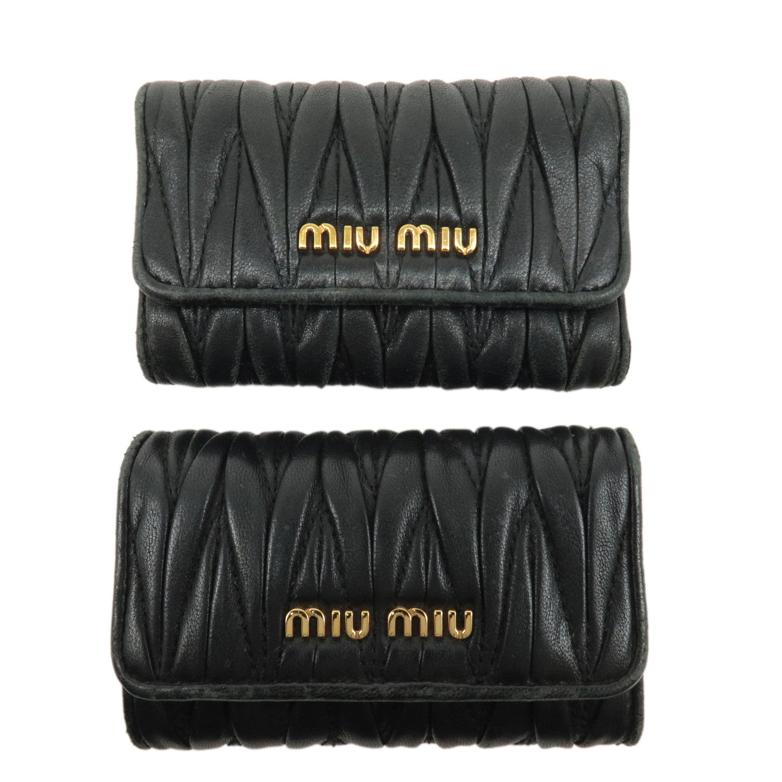 MIU-MIU-Set-of-2-Matelasse-Leather-６-Hook-Key-Case-Black