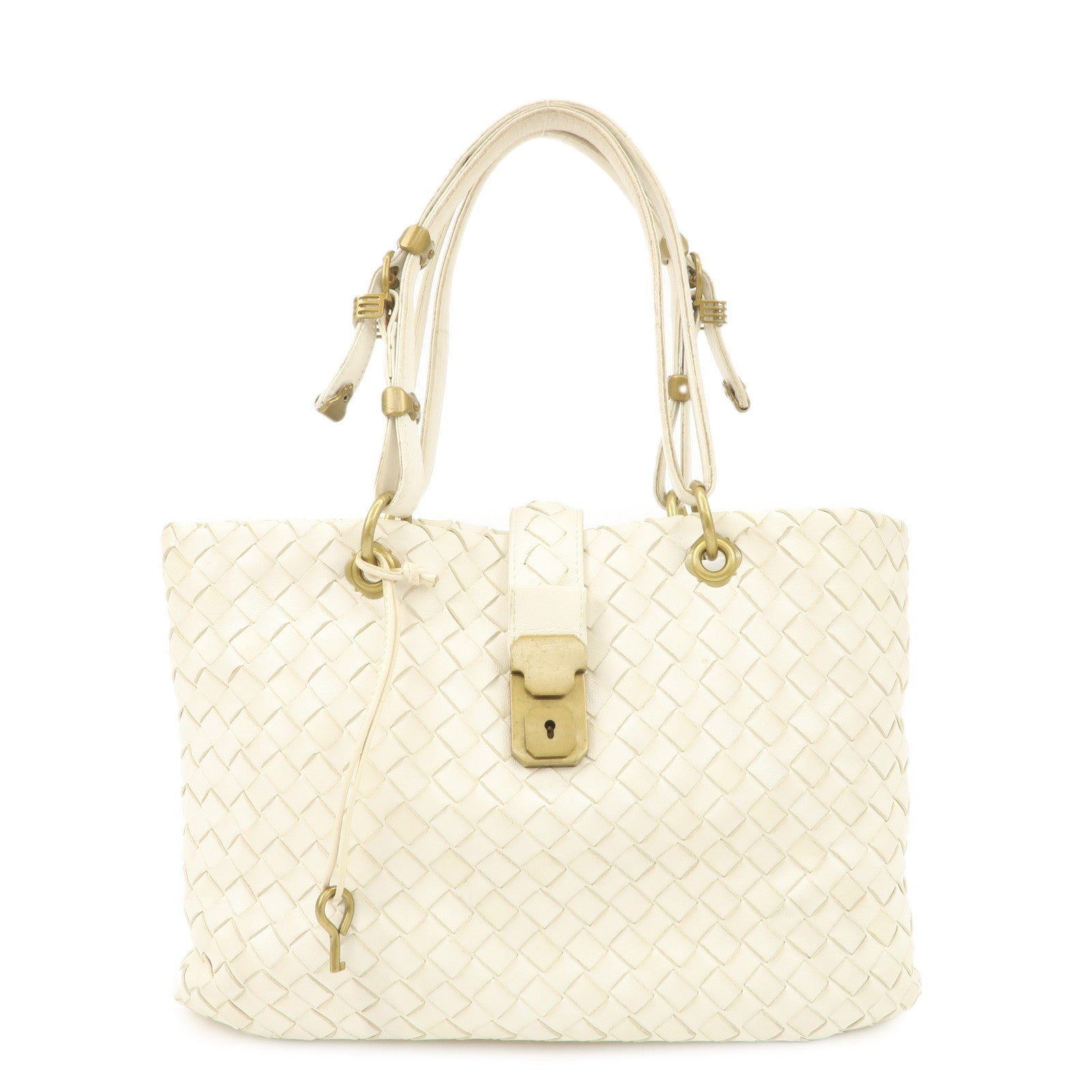 Bottega-Veneta-Intrecciato-Leather-Chain-Shoulder-Bag-White