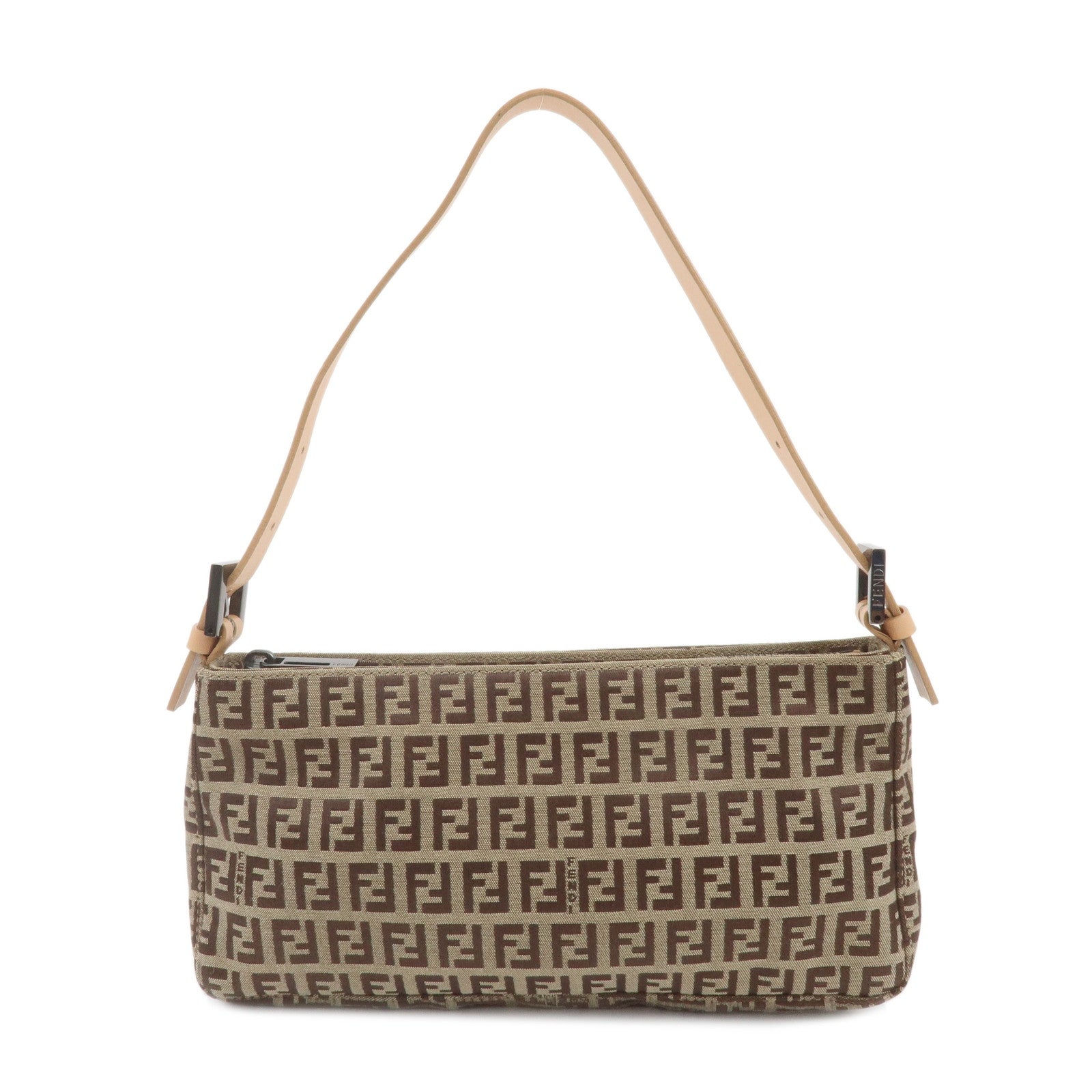 FENDI-Zucchino-Canvas-Leather-Shoulder-Bag-Beige-Brown-8BR042