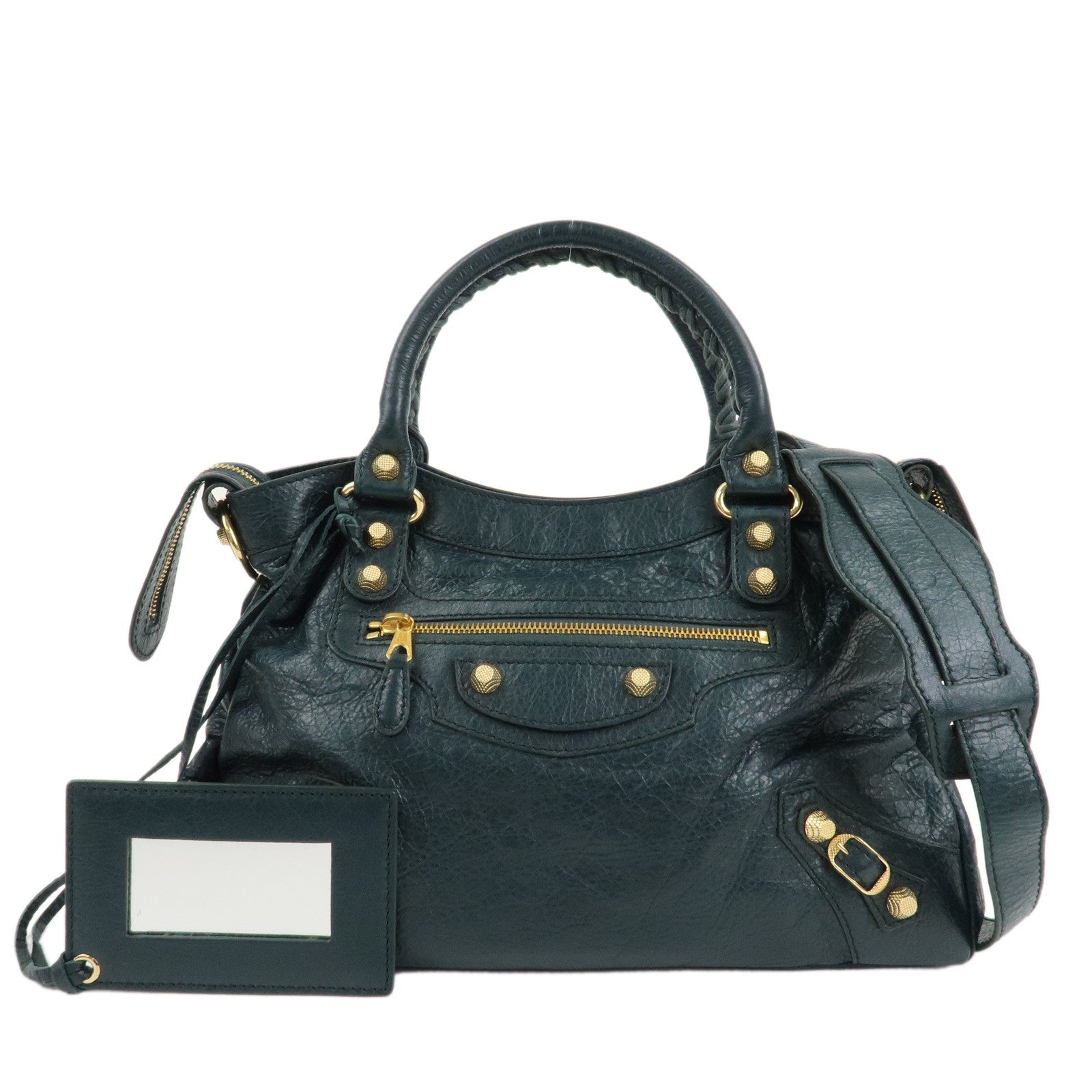 BALENCIAGA-Giant-Town-Leather-2WAY-Hand-Bag-Dark-Green-285434