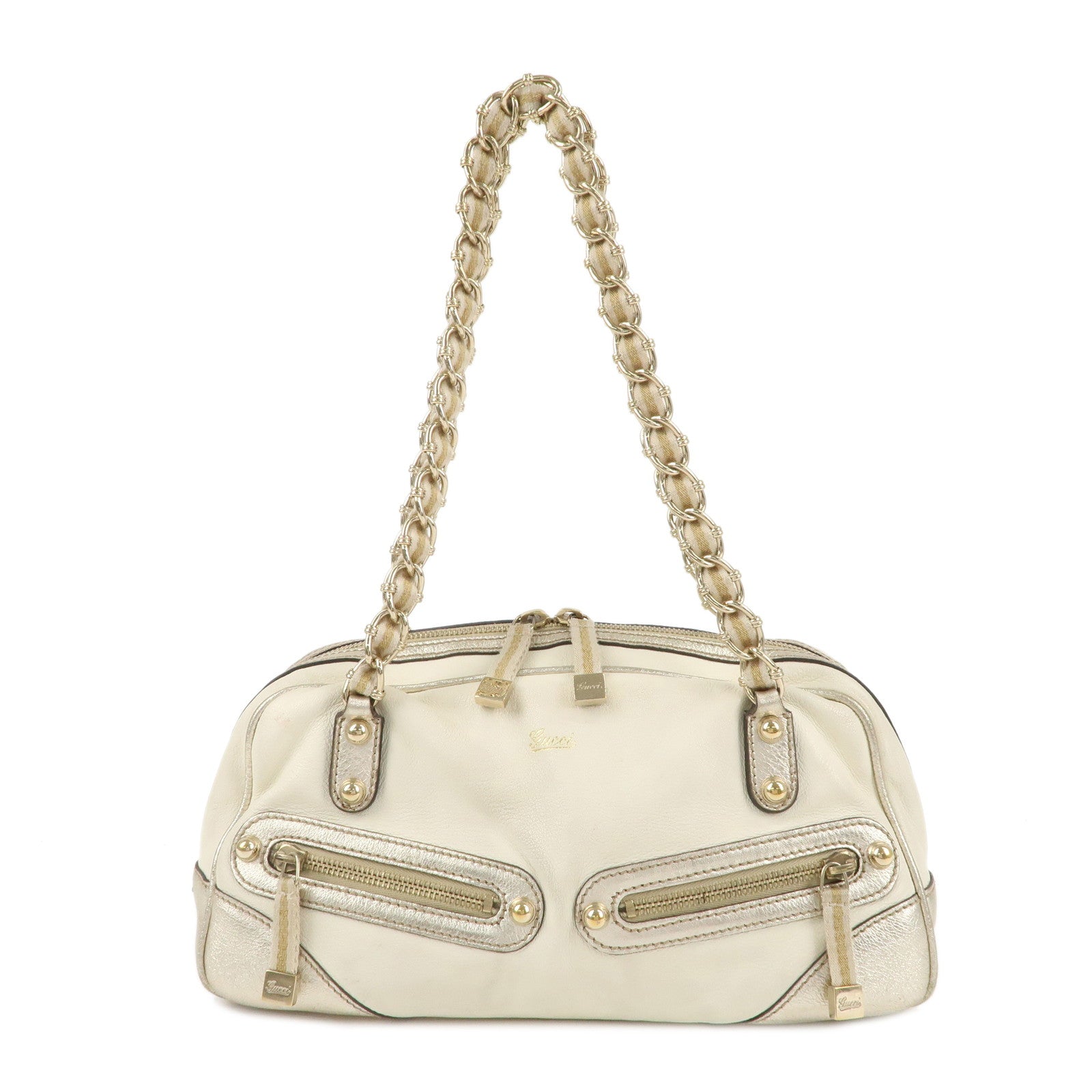 GUCCI Sherry Line Leather Chain Shoulder Bag Ivory Gold 152462