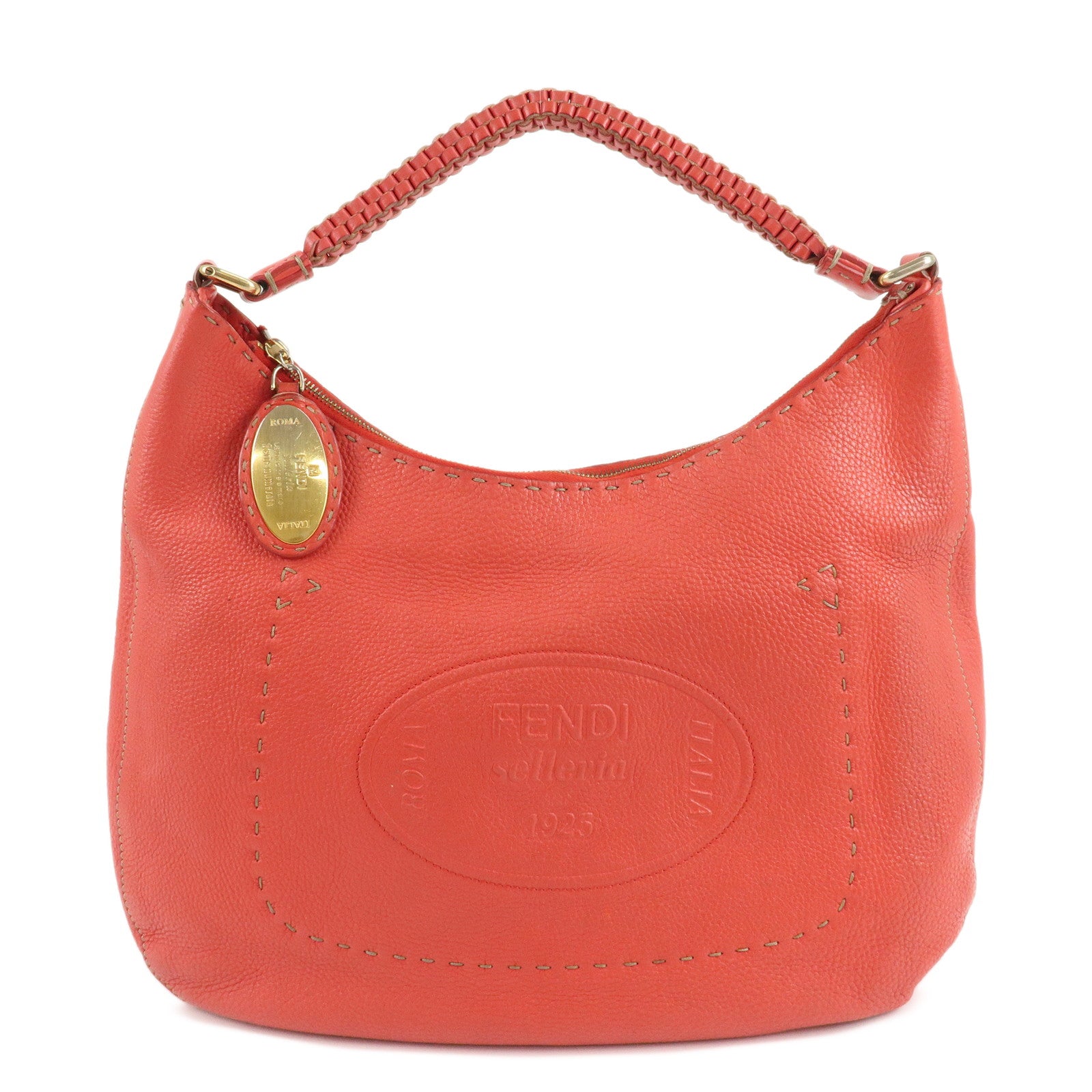 FENDI-Selleria-Leather-Shoulder-Bag-Red-8BR648