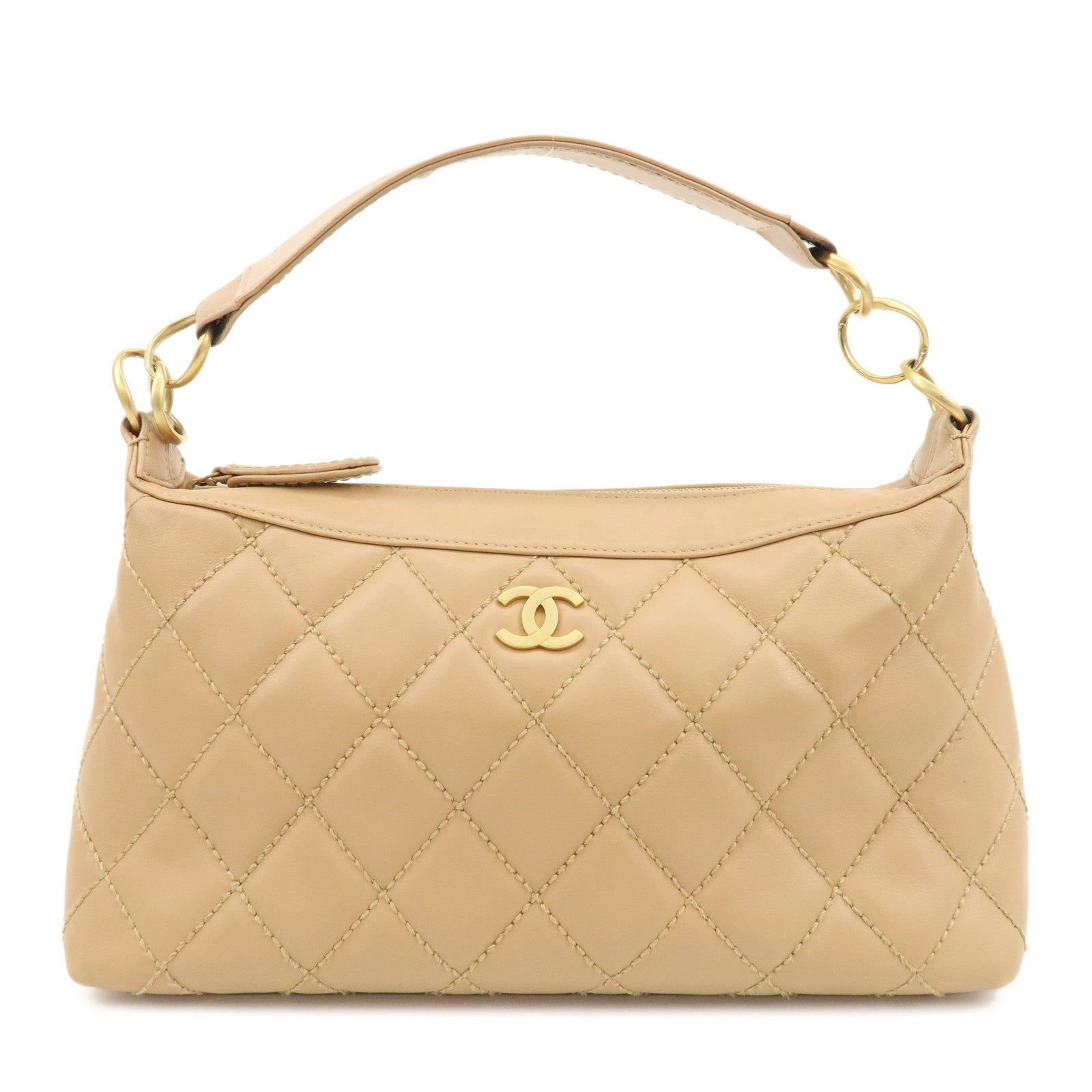 CHANEL-Wild-Stich-Lambskin-Shoulder-Bag-Hand-Bag-Beige-A20663