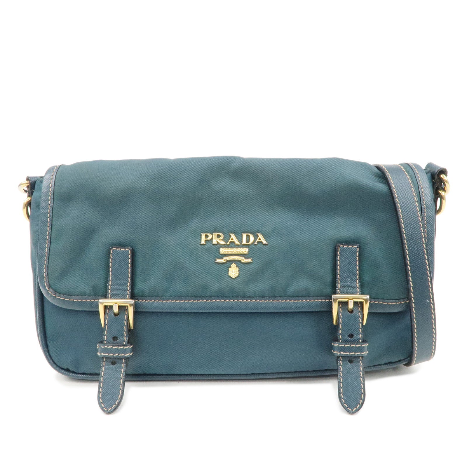 PRADA-Nylon-Leather-Shoulder-Bag-Crossbody-Bag-Green-BT0772