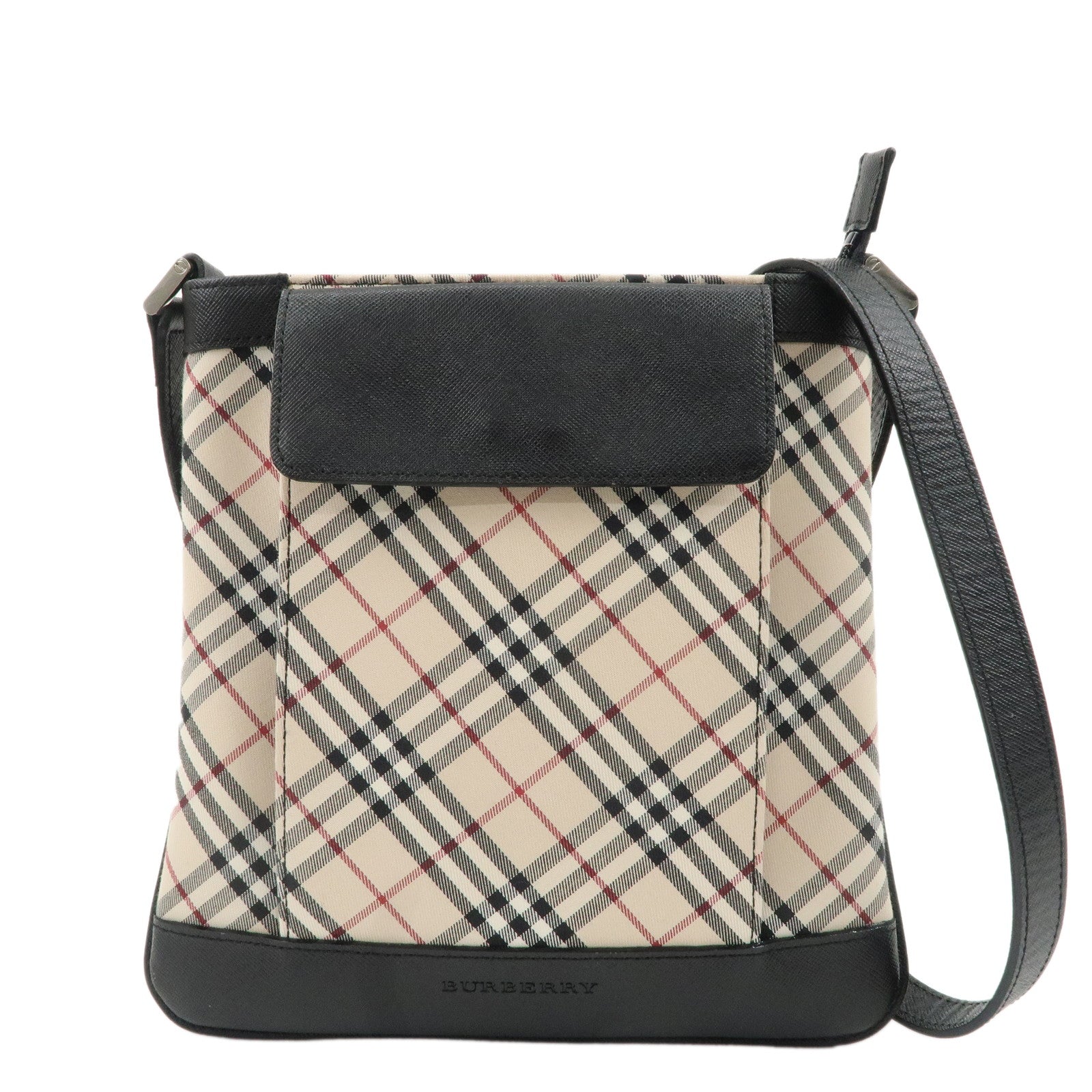 BURBERRY-Canvas-Leather-Nova-Plaid-Shoulder-Bag-Beige-Black