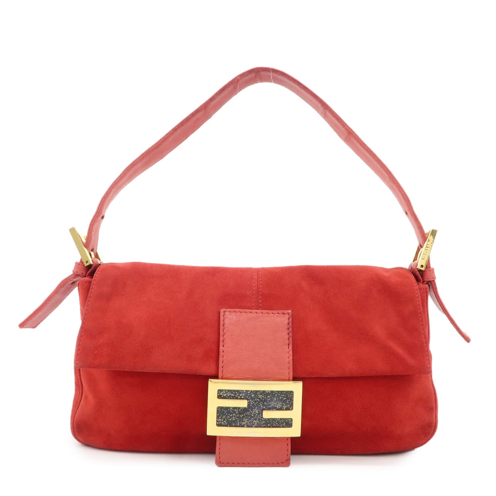 FENDI-Mamma-Baguette-Suede-Leather-Shoulder-Bag-Red-26424