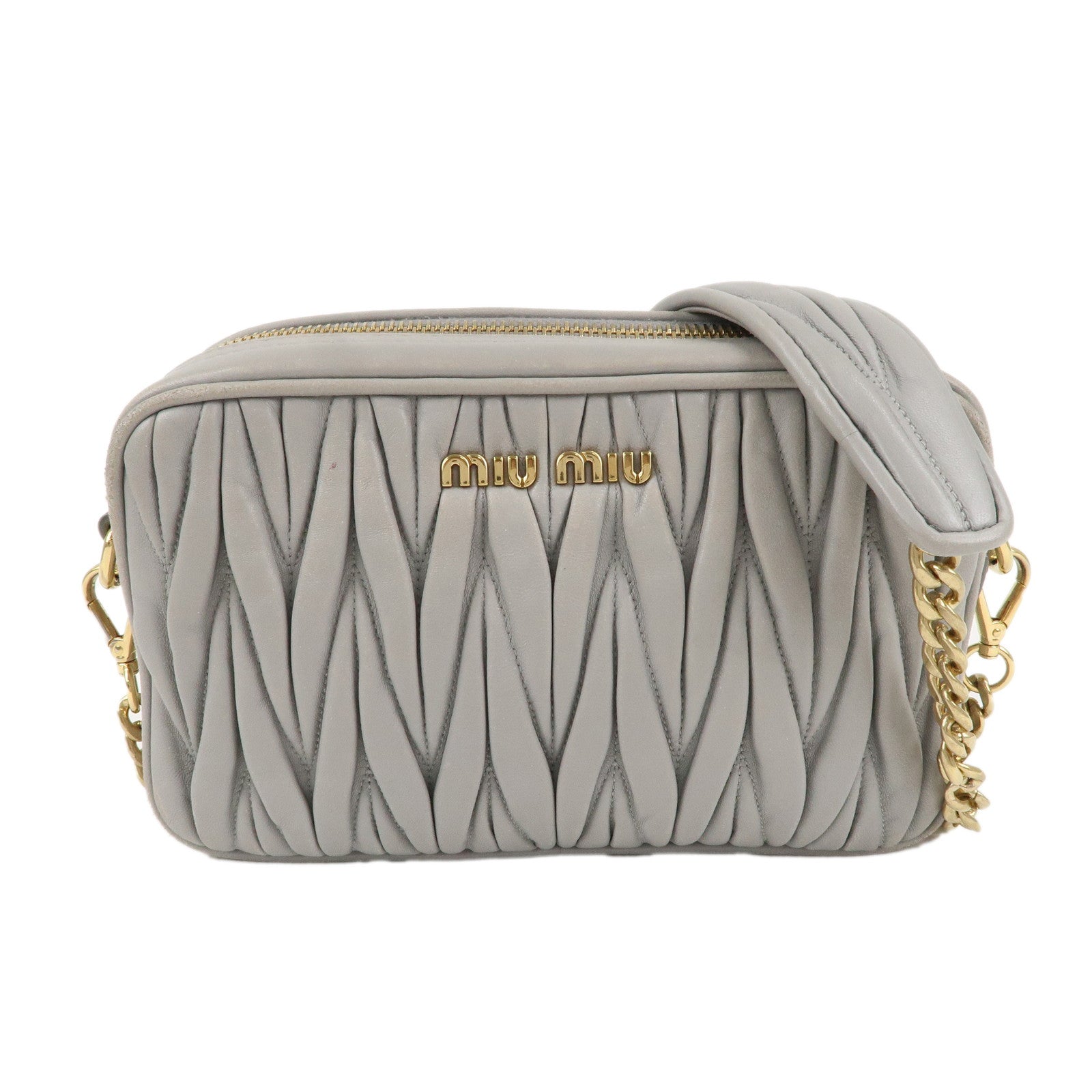 MIU MIU Matelasse Leather Chain Shoulder Bag Gray