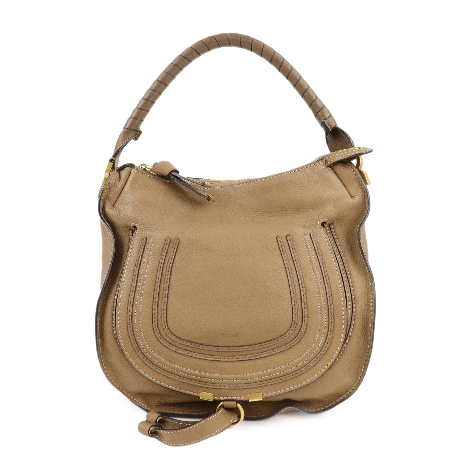 Chloe-Marcie-Leather-Shoulder-Bag-Hand-Bag-Beige