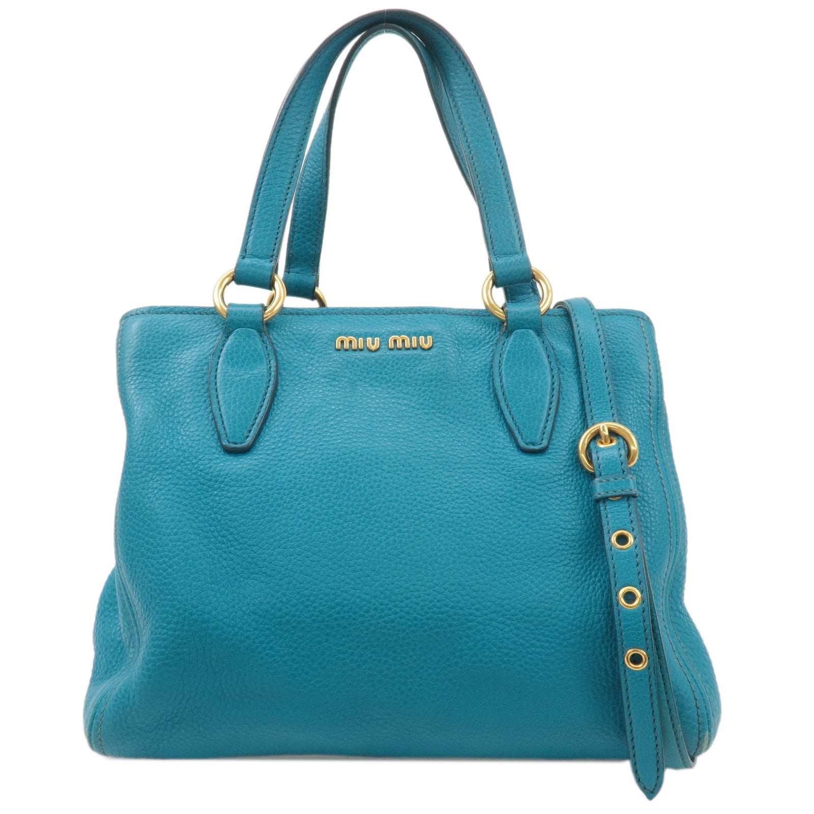 MIU-MIU-Leather-2Way-Bag-Hand-Bag-Shoulder-Bag-Turquoise-Blue