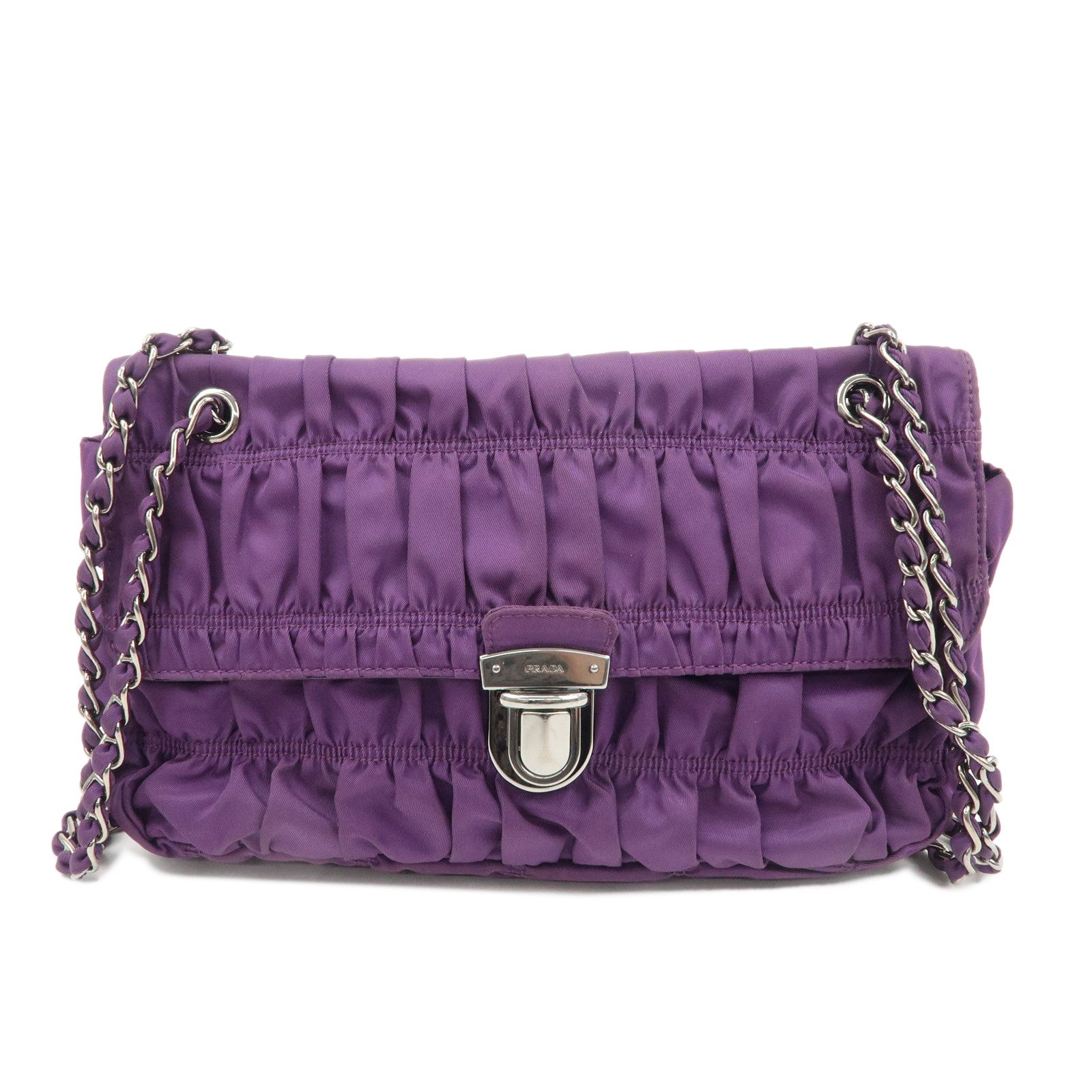 PRADA-Nylon-Leather-Gathered-Shoulder-Bag-Purple-BR4609