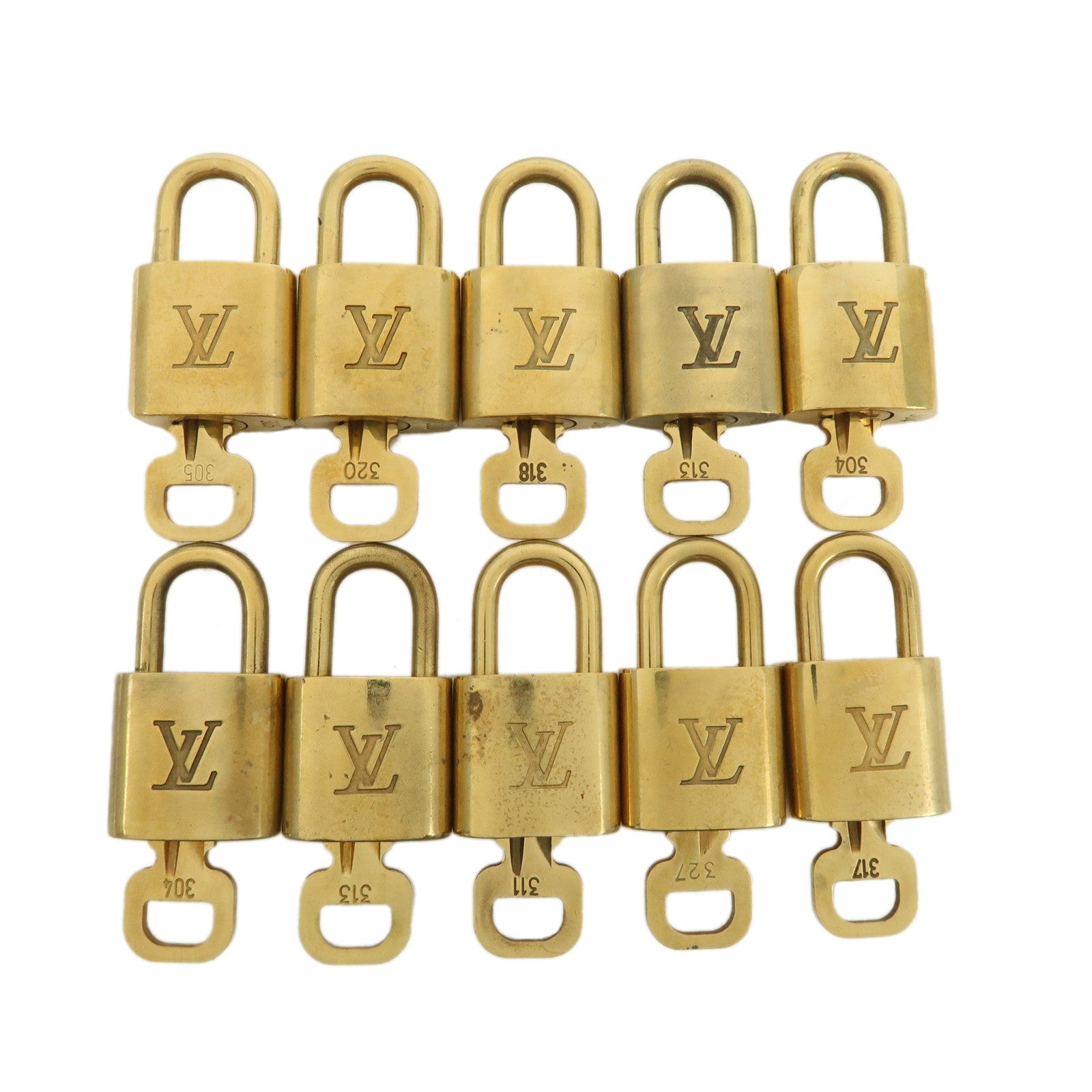 Louis-Vuitton-Set-of-10-Lock-&-Key-Cadena-Key-Lock-Metal-Gold