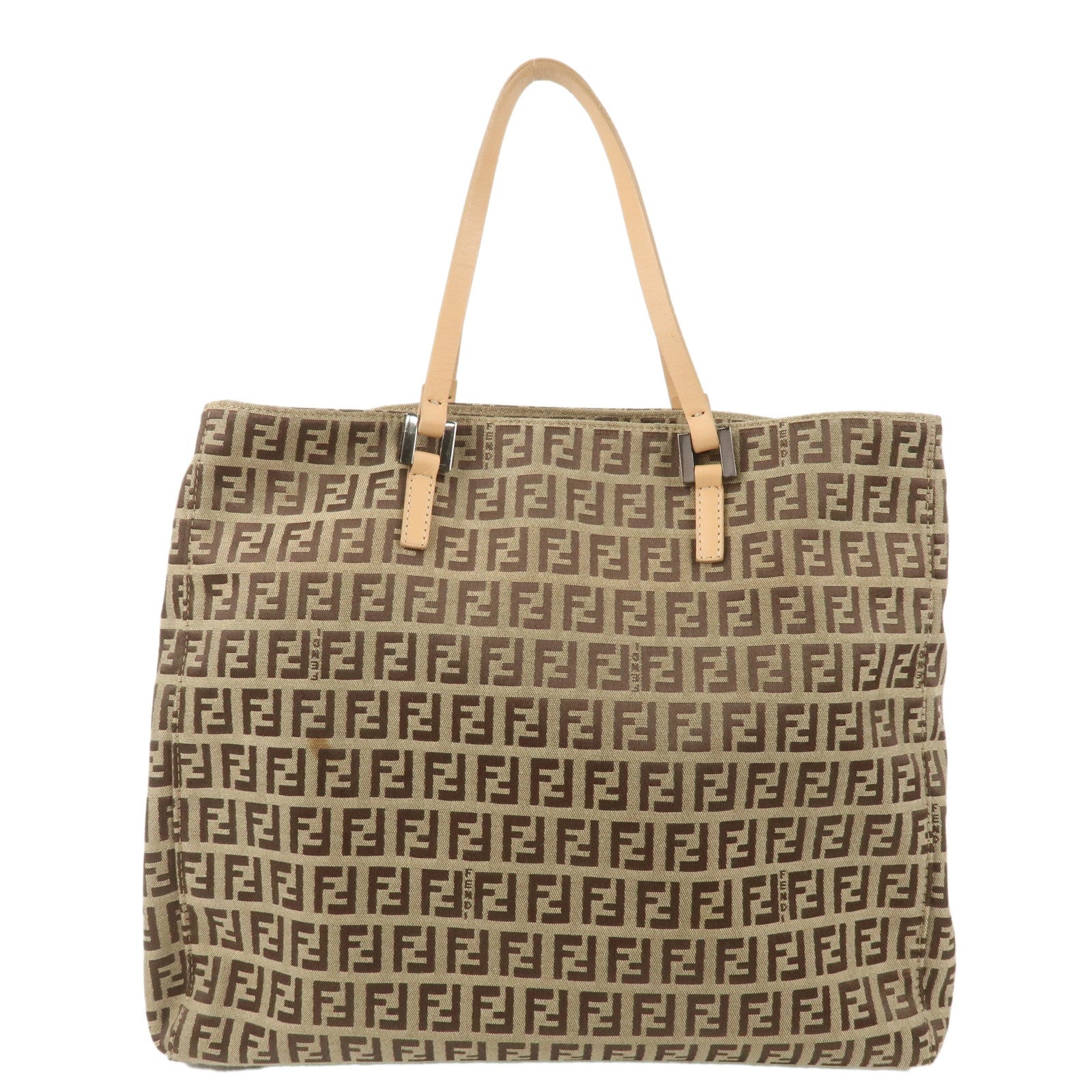 FENDI-Zucchino-Canvas-Leather-Tote-Bag-Beige-Brown-8BH019