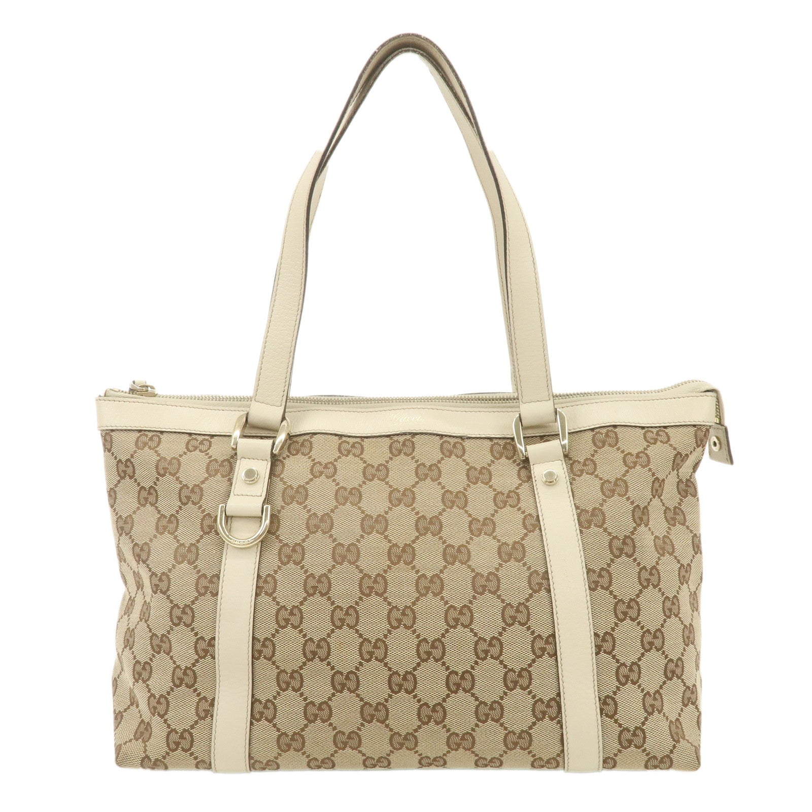 GUCCI-Abbey-GG-Canvas-Leather-Tote-Bag-Beige-Ivory-141470