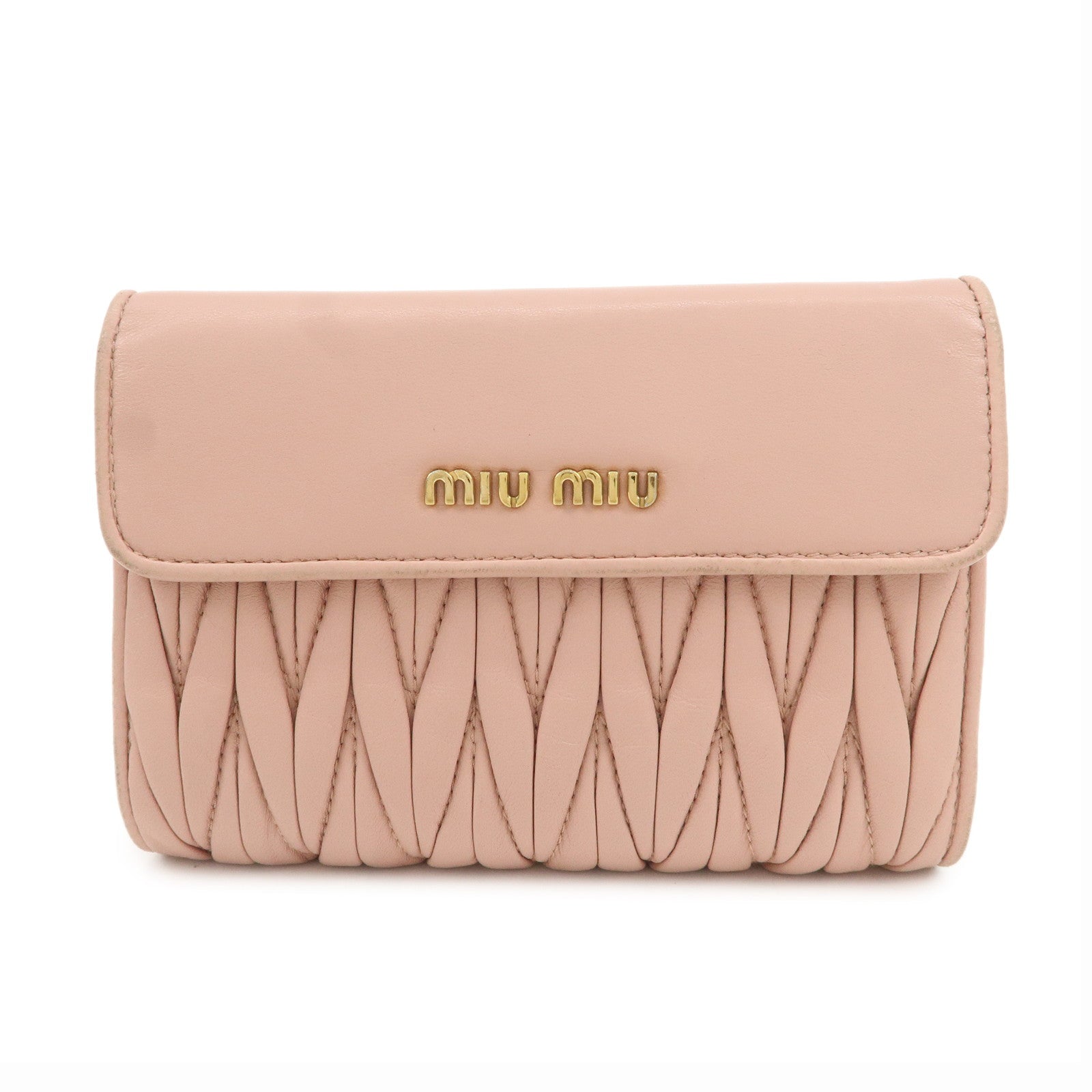 MIU-MIU-Matelasse-Leather-Round-Zipper-Bi-fold-Wallet-Pink