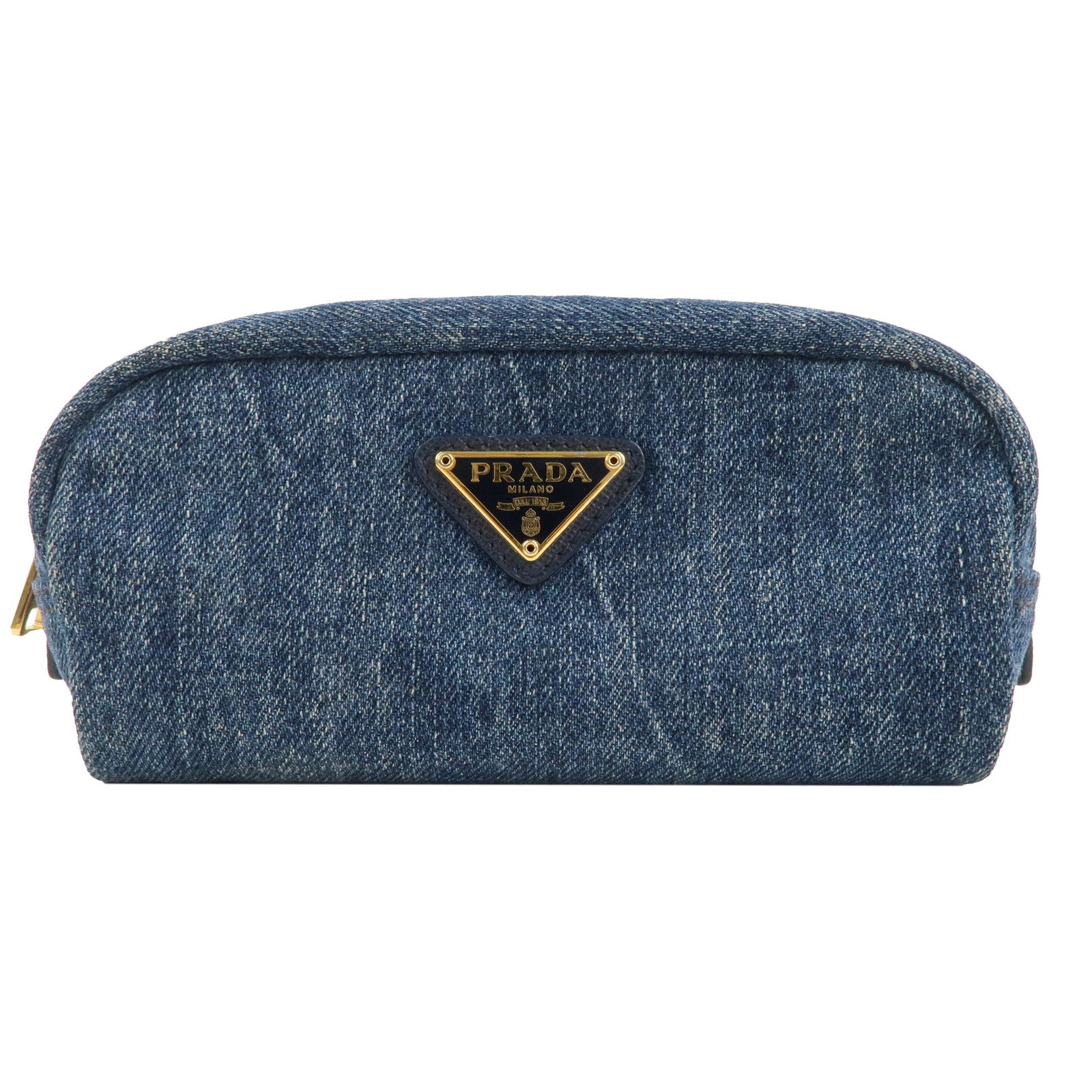 PRADA Logo Denim Cosmetic Pouch Blue