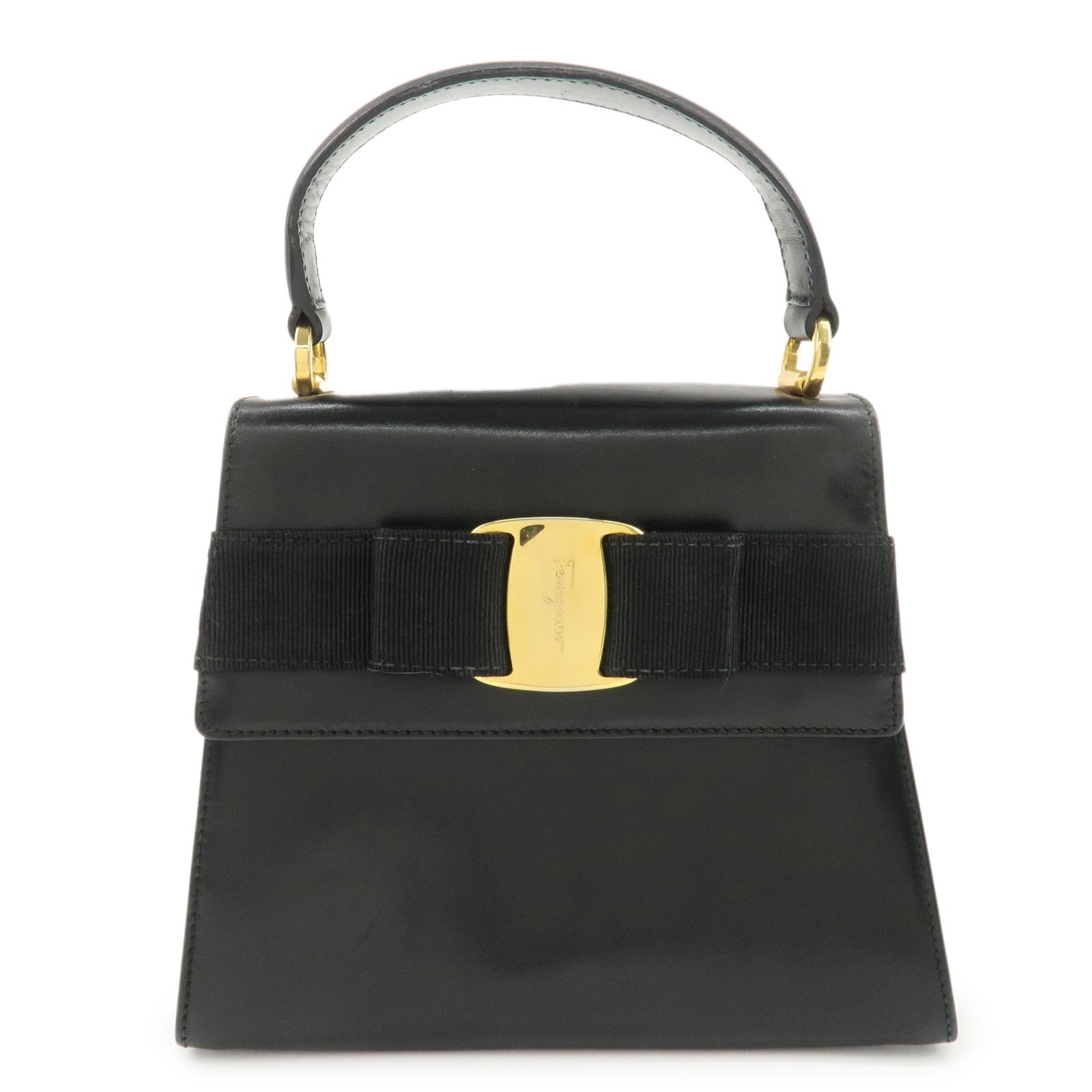 Ferragamo-Vara-Ribbon-Leather-Small-Hand-Bag-Black