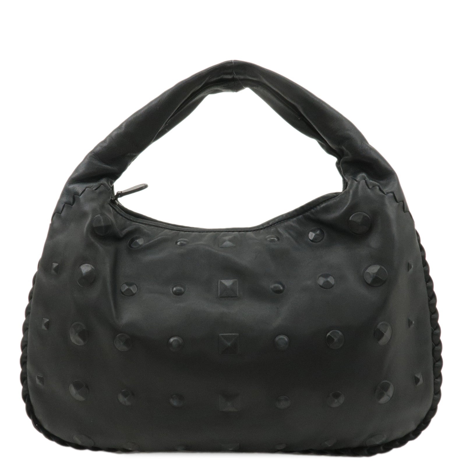 BOTTEGA VENETA Hobo Leather One Shoulder Bag Black 115653