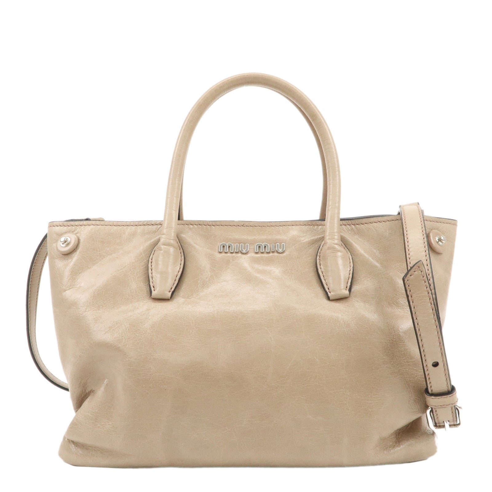 MIU-MIU-Leather-2Way-Bag-Shoulder-Bag-Hand-Bag-Beige