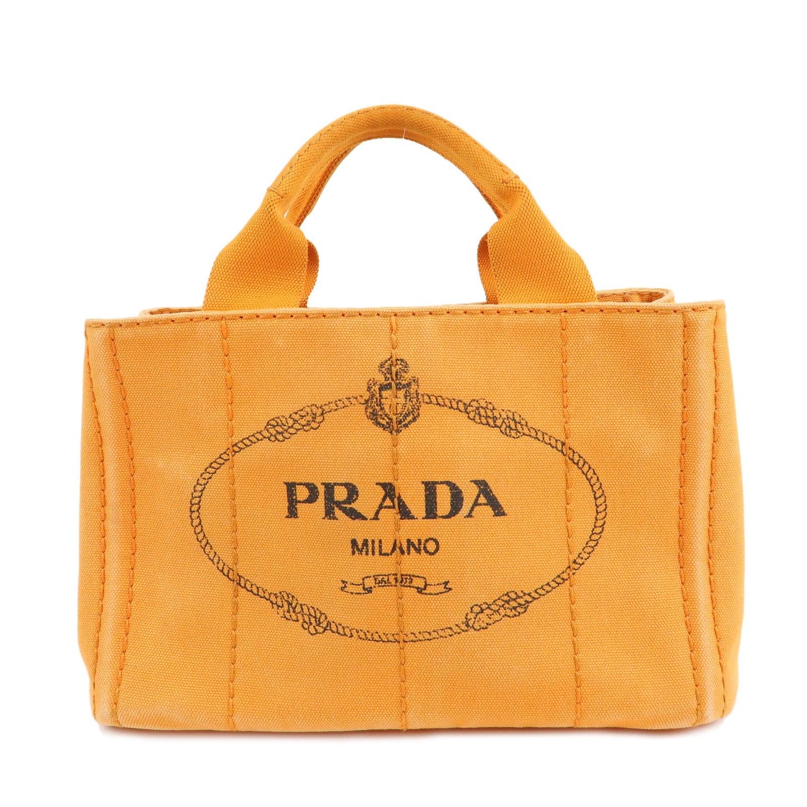 PRADA-Logo-Canapa-Mini-Canvas-Tote-Bag-Hand-Bag-Orange-BN2439