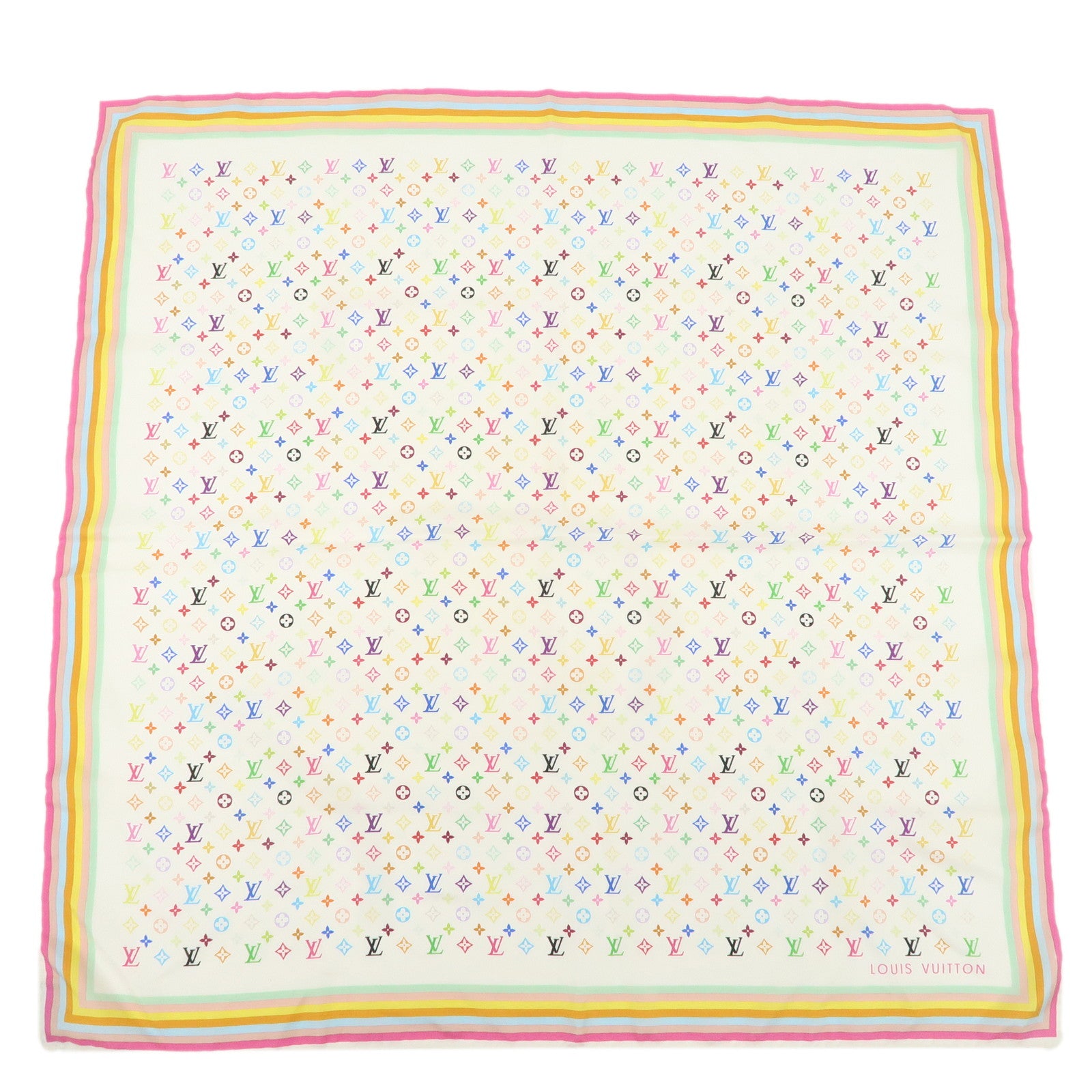 Louis-Vuitton-Monogram-Multicolor-Silk-Scarf-Blanc-M71915