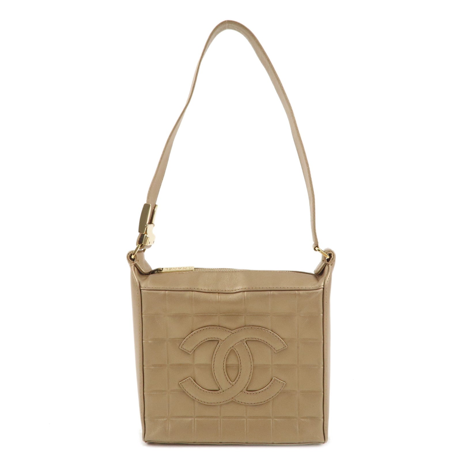 CHANEL Chocolate Bar Lamb Skin Shoulder bag Gold