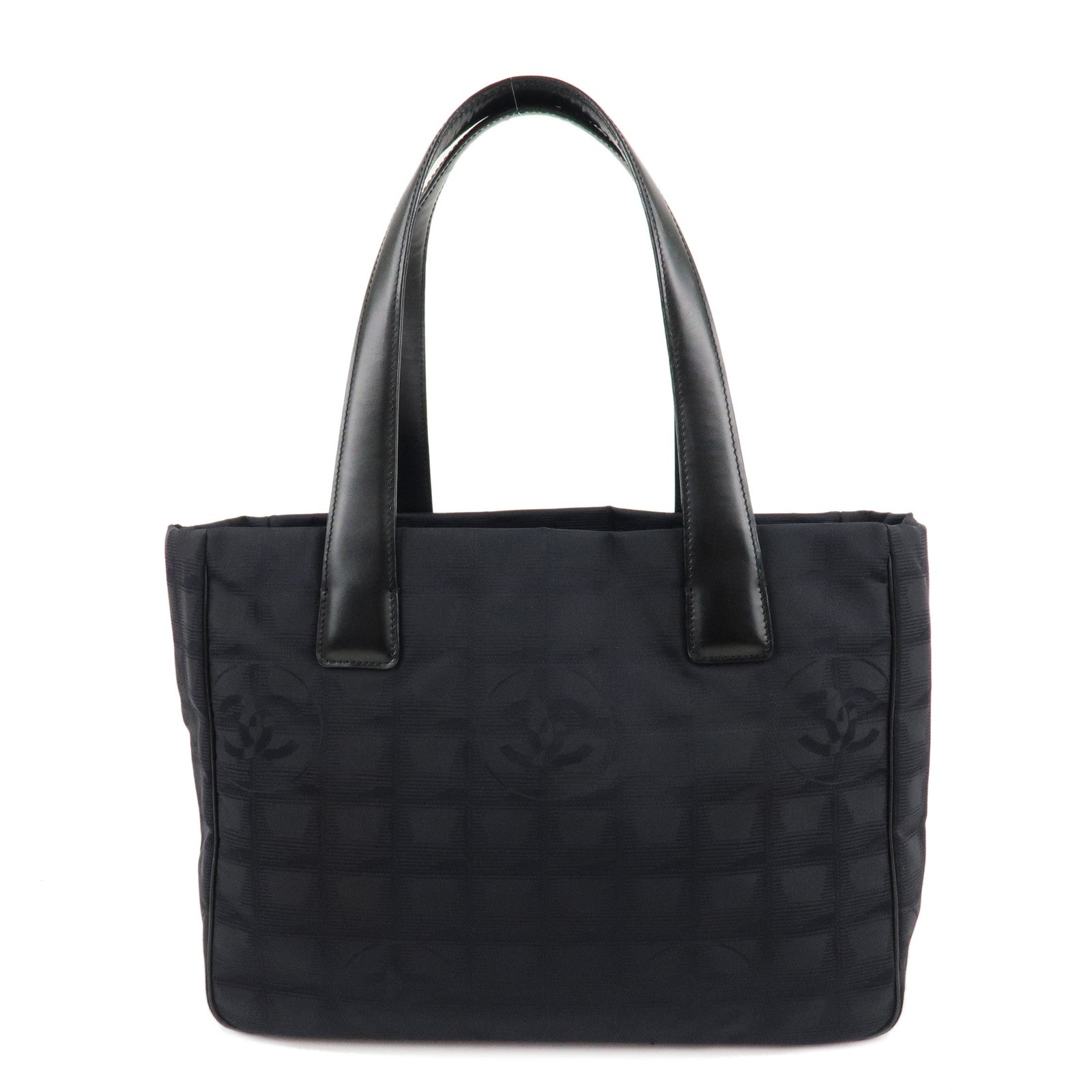 CHANEL-New-Travel-Line-Nylon-Jacquard-Leather-Tote-PM-Black-A20457