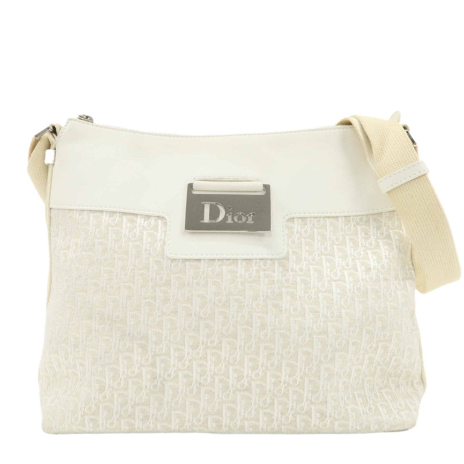 Christian-Dior-Trotter-Canvas-Leather-Shoulder-Bag-Hand-Bag-Ivory