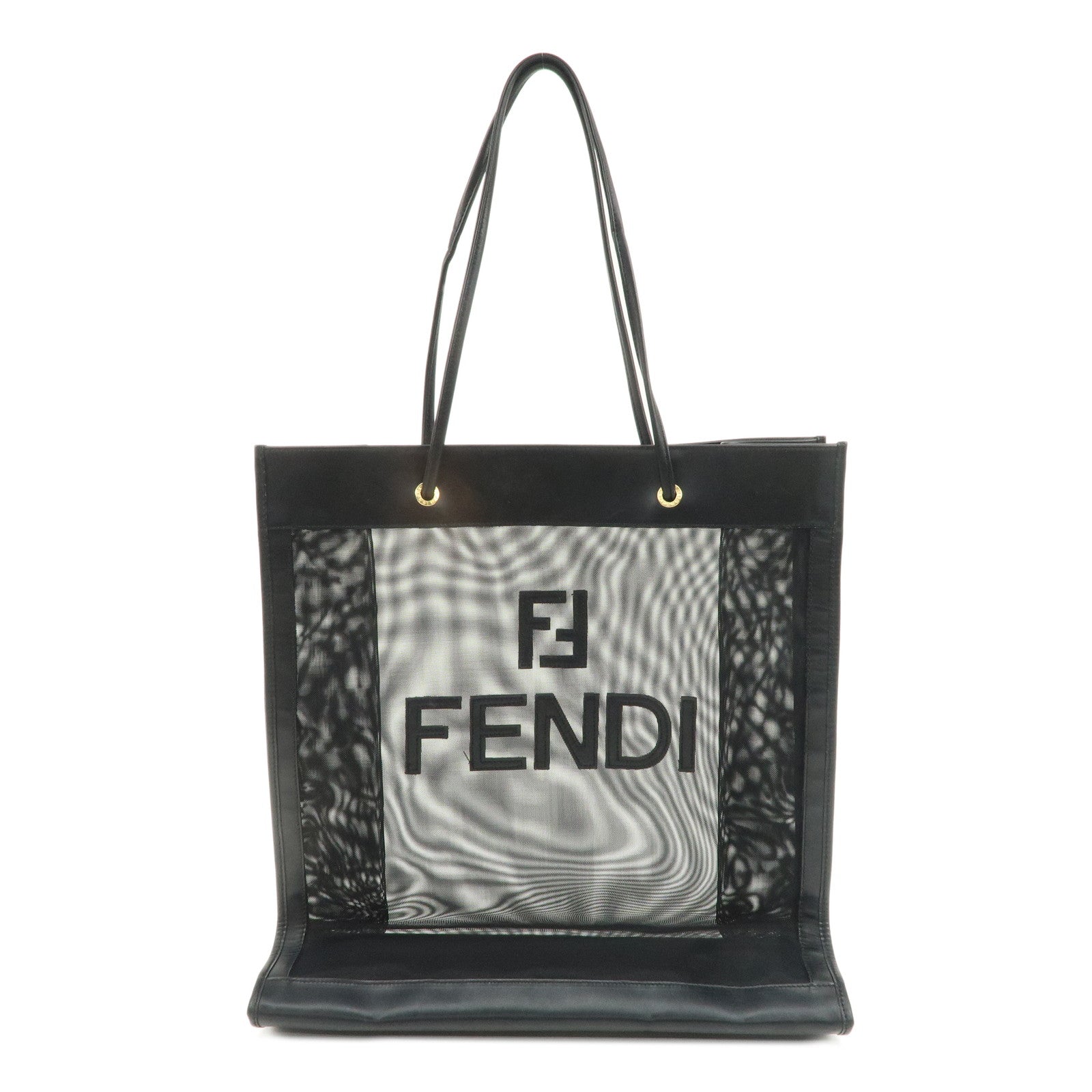 FENDI Mesh Leather Tote Bag Shoulder Bag Black 259647