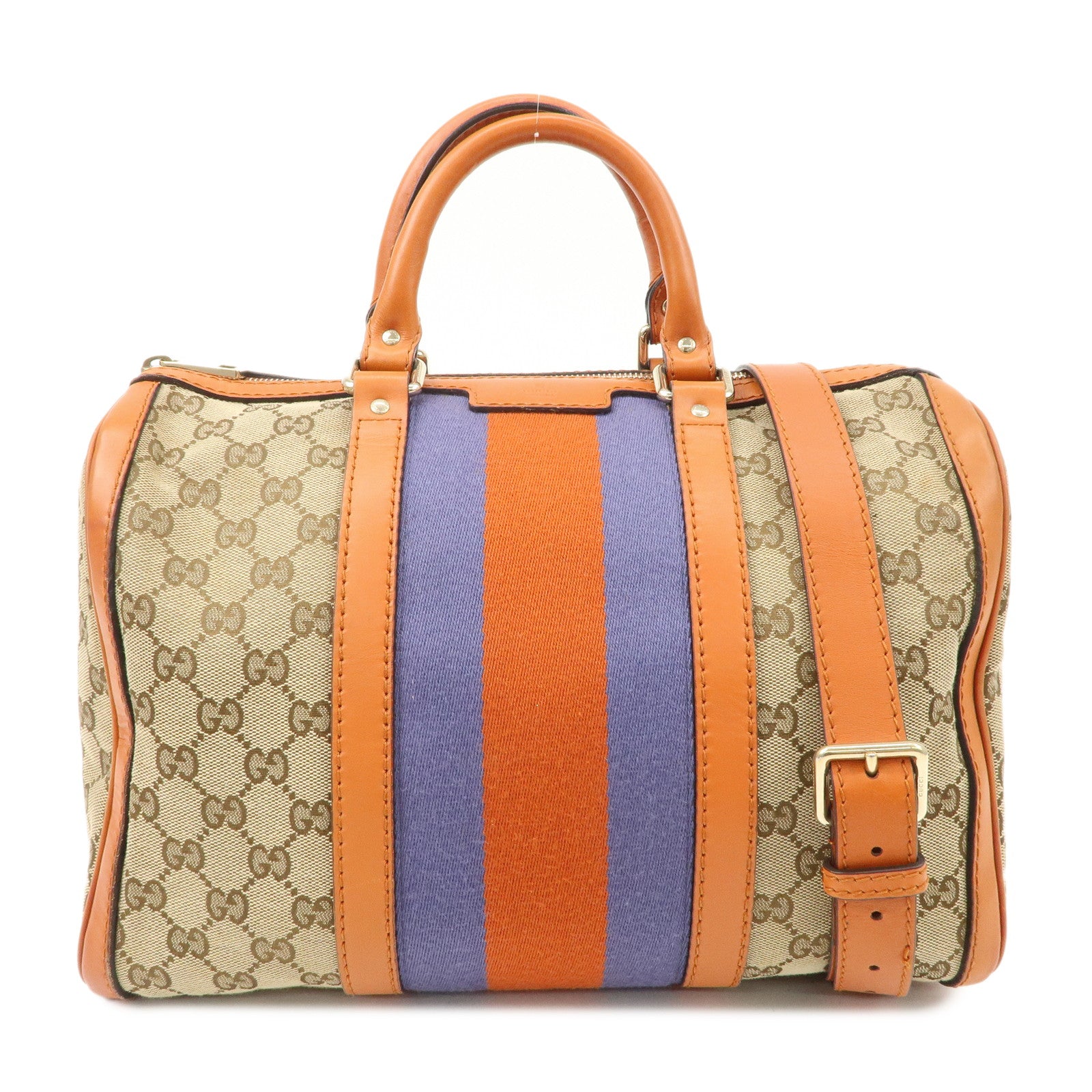 GUCCI-Sherry-GG-Canvas-Leather-2Way-Boston-Bag-Orange-247205