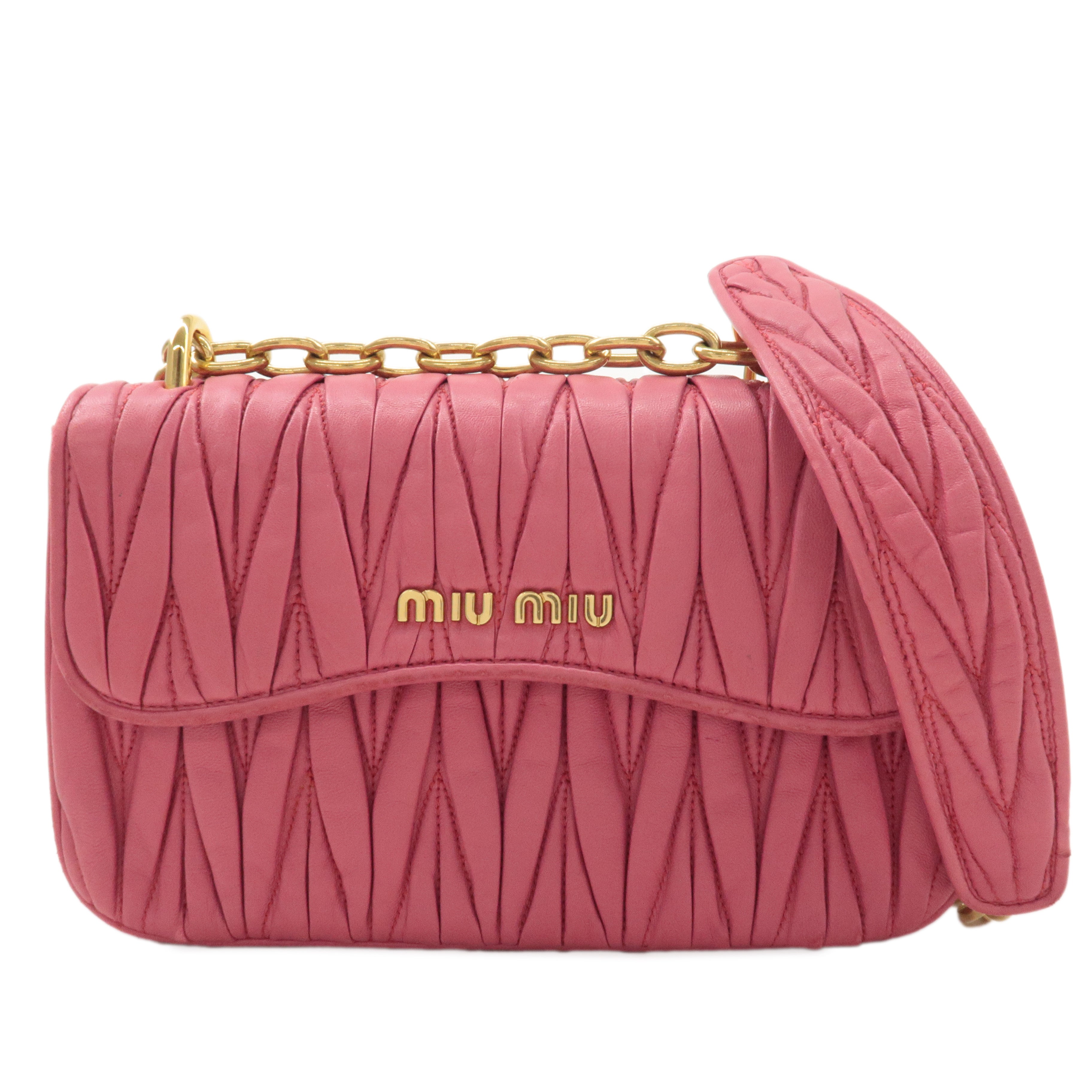 MIU MIU Matelasse Leather Chain Shoulder Bag Pink 5BD140