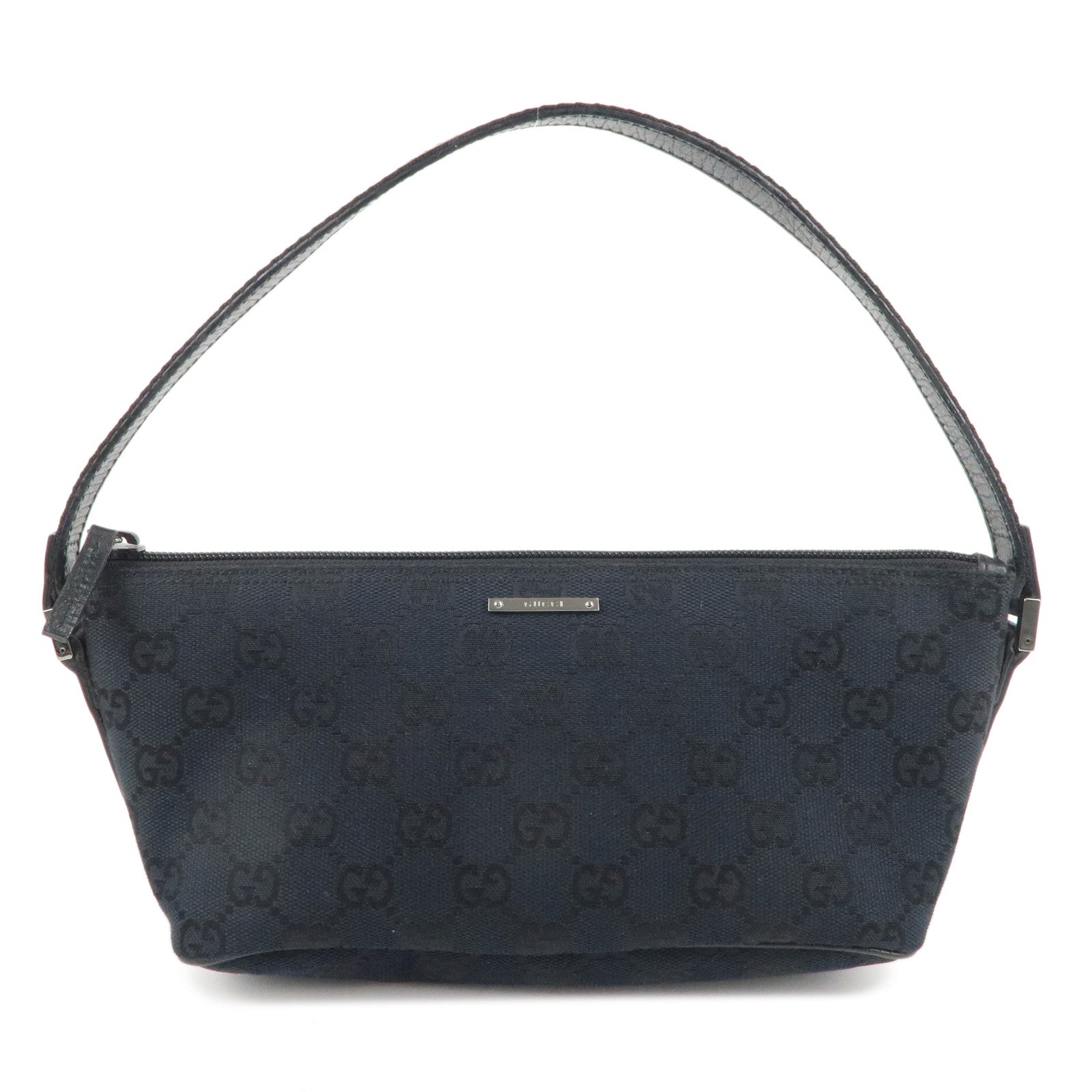 GUCCI-Boat-Bag-Sherry-GG-Canvas-Leather-Pouch-Black-141809