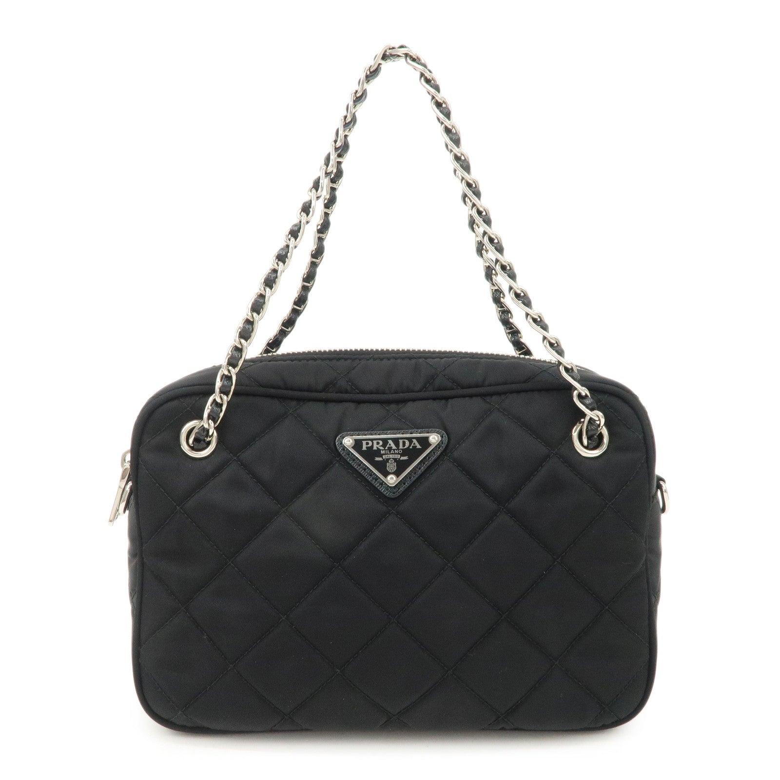 PRADA-Tessuto-Nylon-Saffiano-Quilting-Chain-Bag-Hand-Bag-1BH910