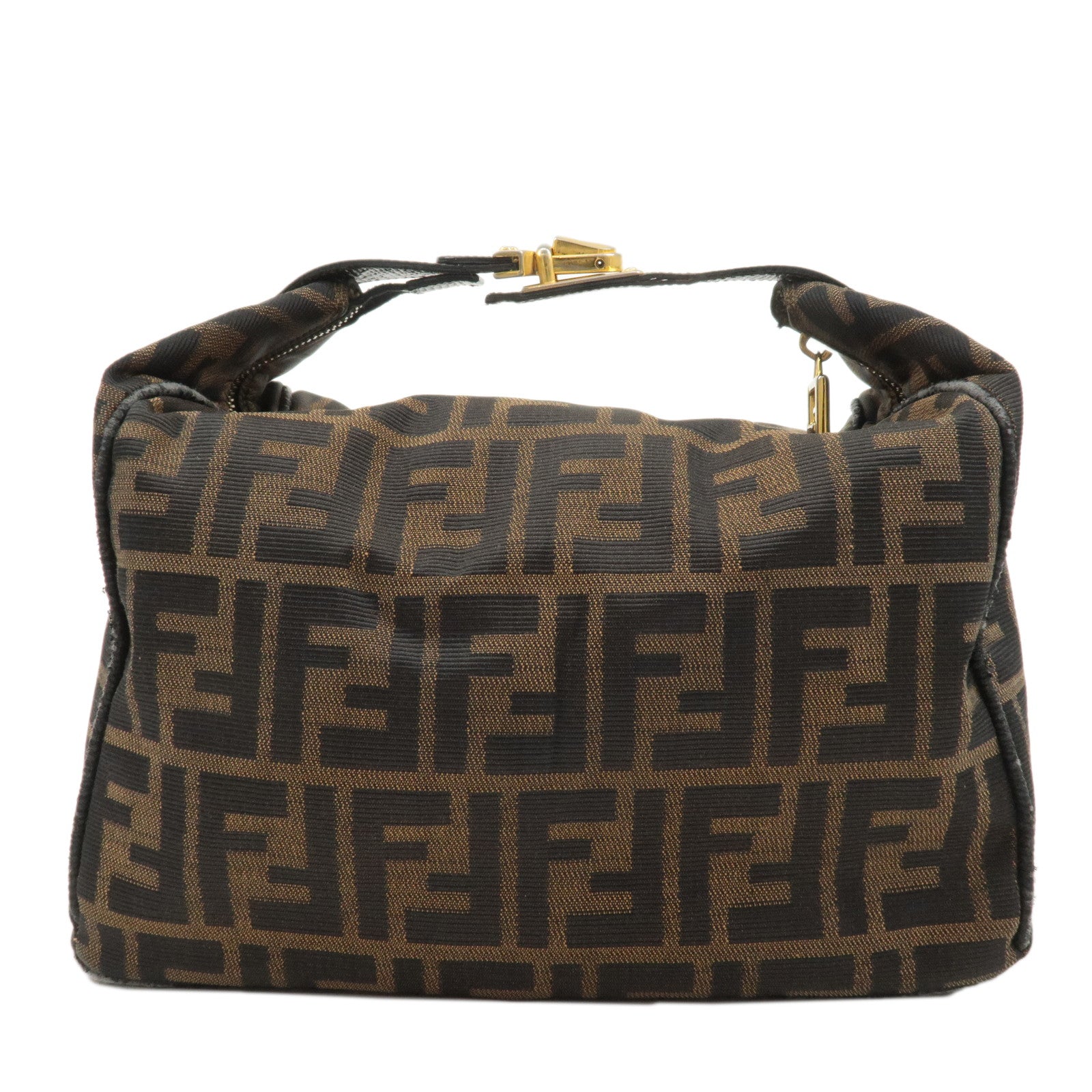 FENDI-Zucca-Canvas-Leather-Vanity-Bag-Khaki-Brown-Black