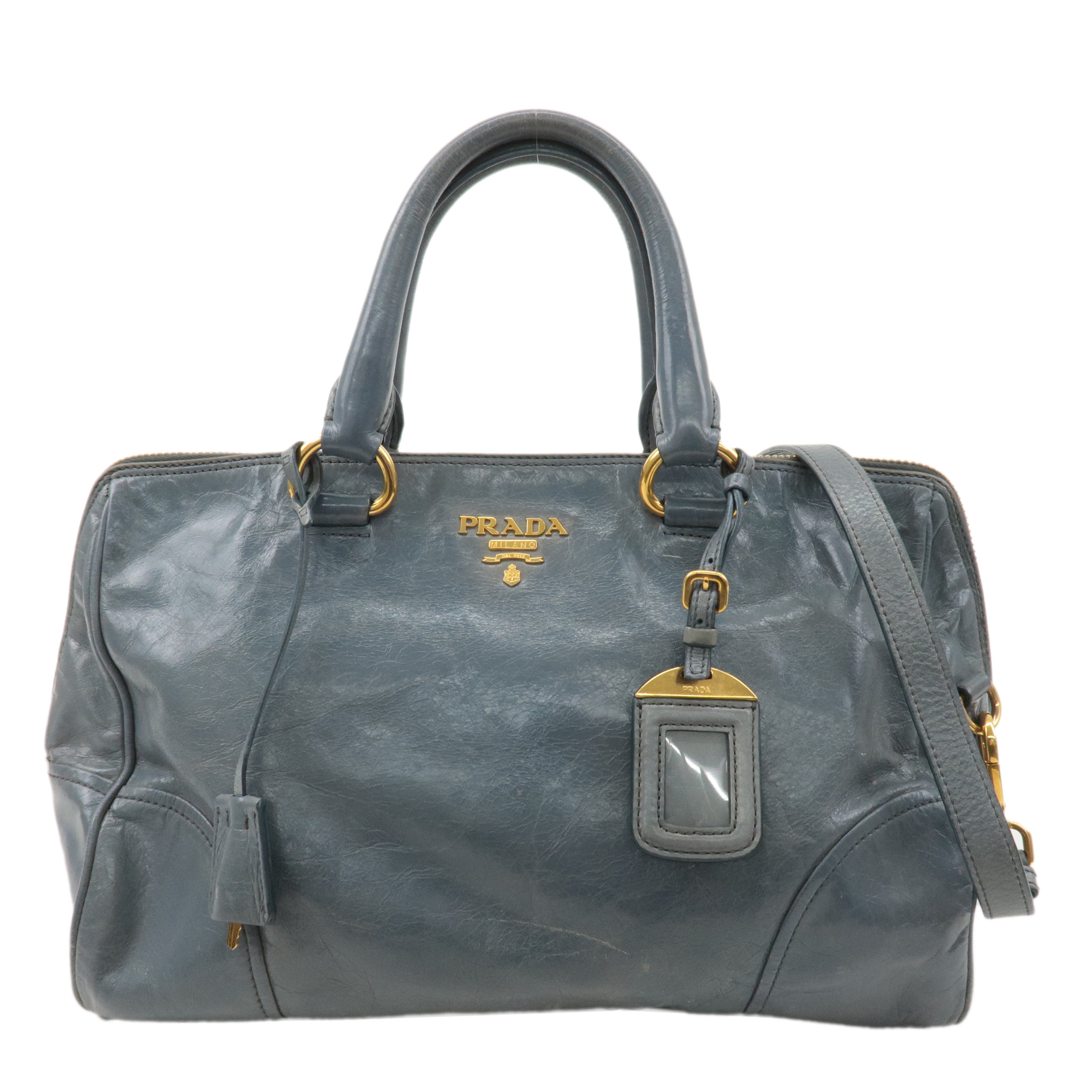 PRADA Leather 2Way Bag Hand Bag Shoulder Bag Light Blue