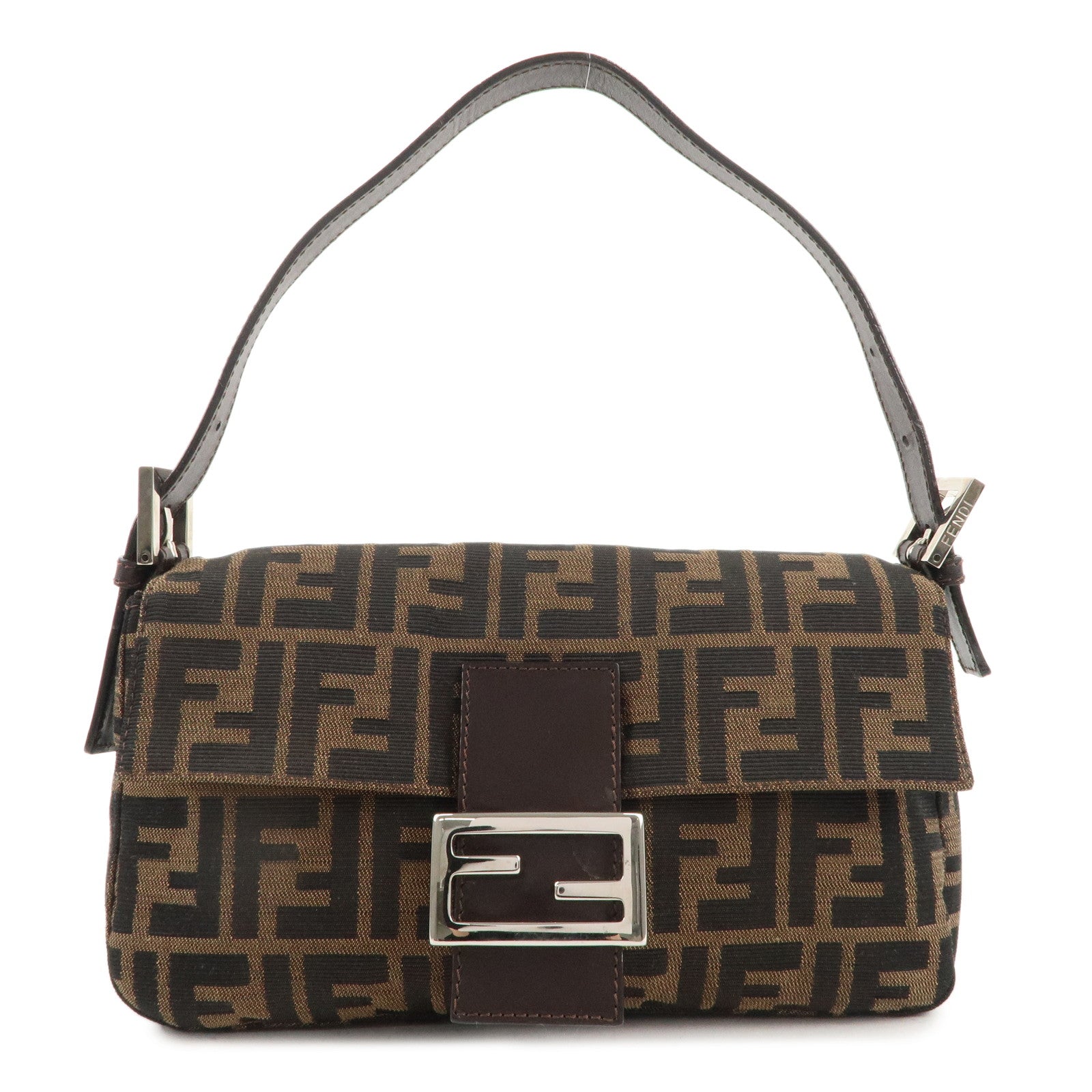 FENDI-Mamma-Baguette-Canvas-Leather-Shoulder-Bag-Brown-Black-26424