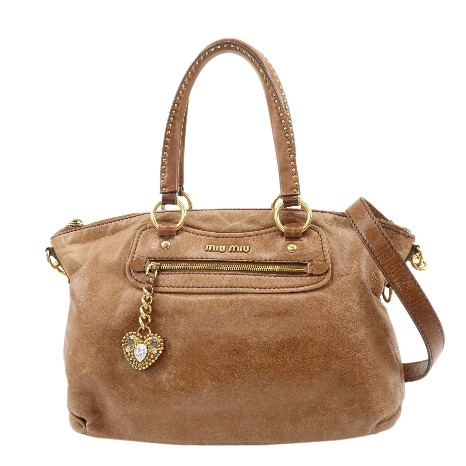 MIU-MIU-Leather-2WAY-Tote-Bag-Hand-Bag-Shoulder-Bag-Brown