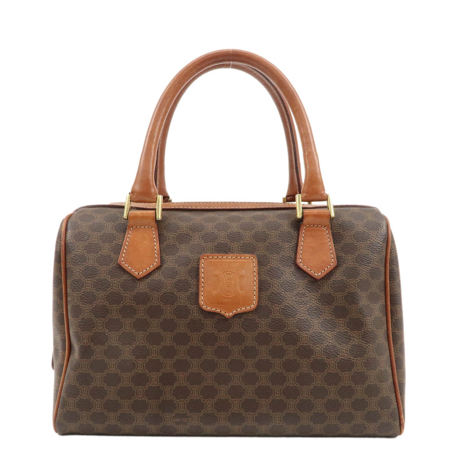 CELINE-Macadam-PVC-Leather-Boston-Bag-Hand-Bag-Brown