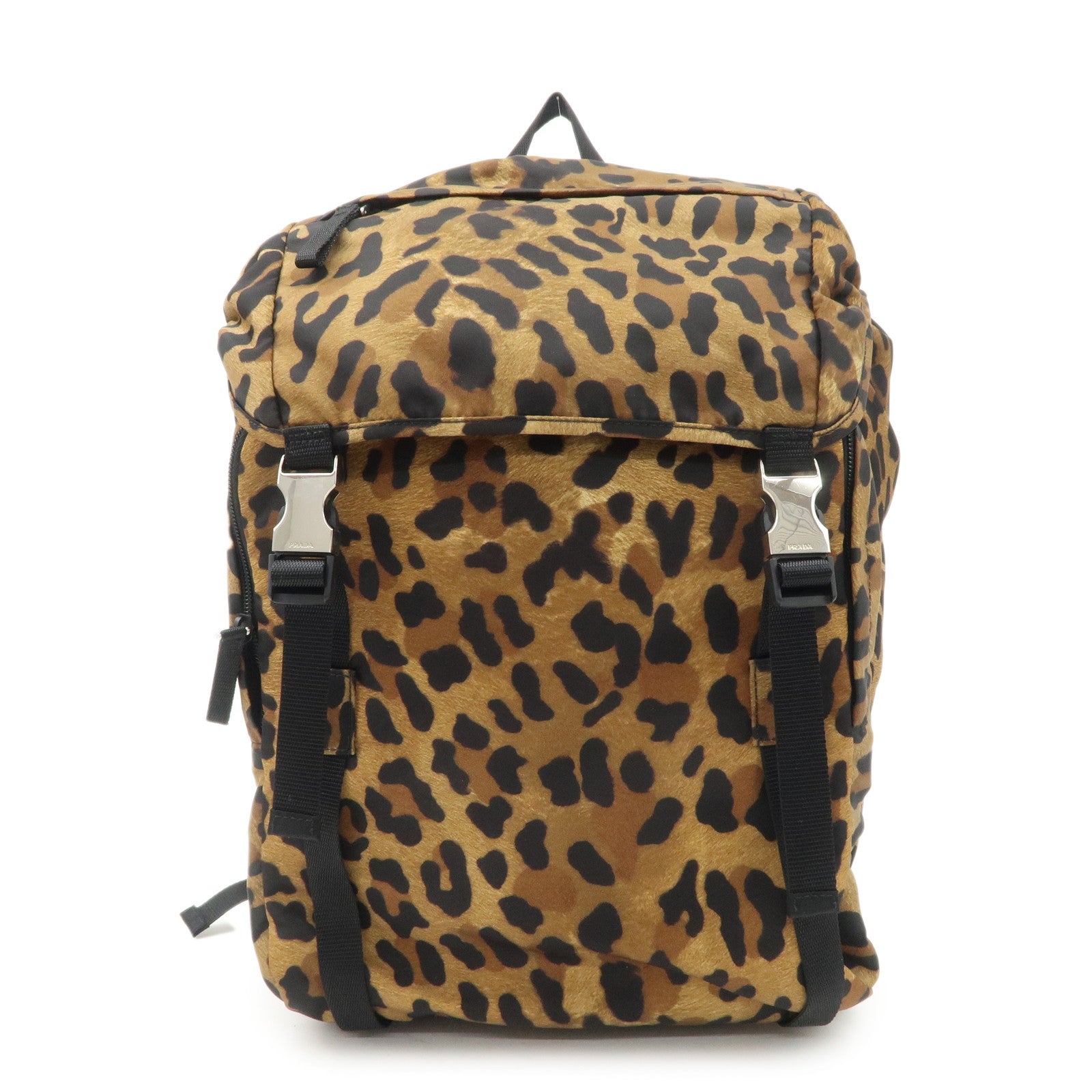 PRADA-Nylon-Leopard-Print-Back-Pack-Brown-Black-2VZ062