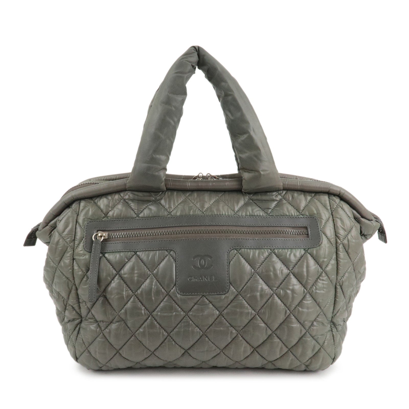 CHANEL-COCO-Cocoon-Nylon-Leather-Tote-Bag-Khaki