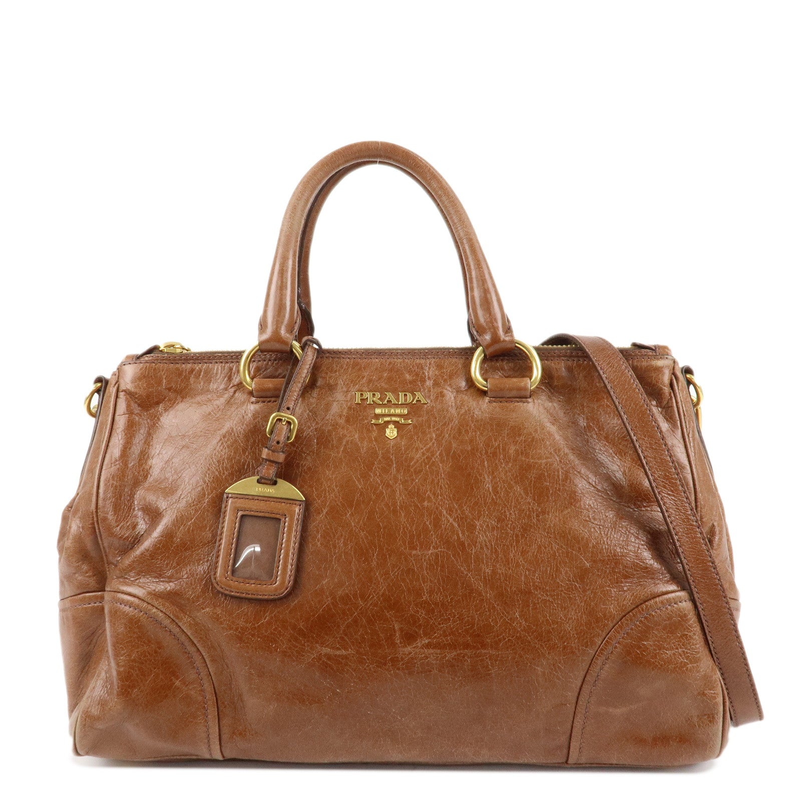 PRADA-Leather-2Way-Bag-Shoulder-Bag-Hand-Bag-Brown