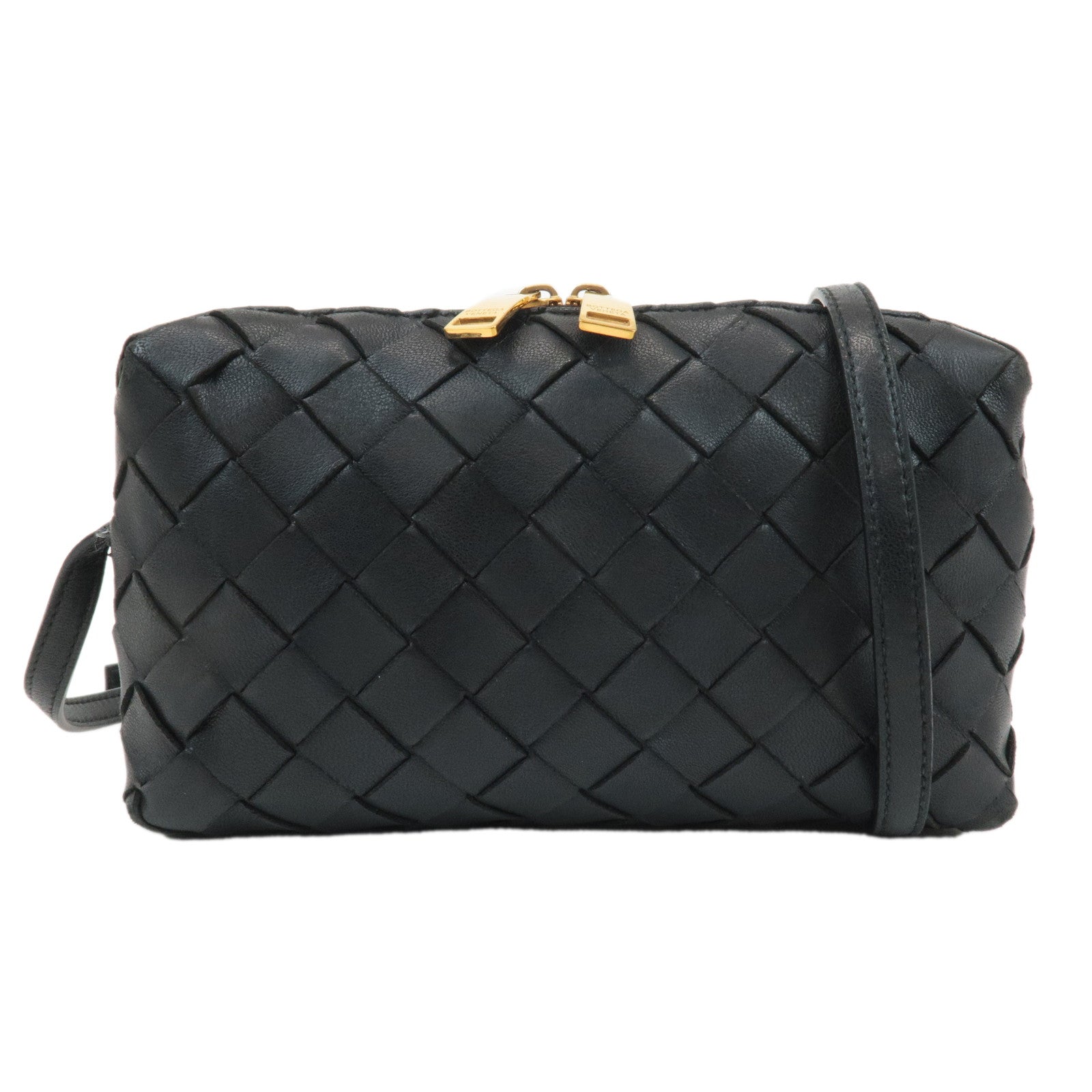 BOTTEGA-VENETA-Intrecciato-Leather-Shoulder-Bag-Black