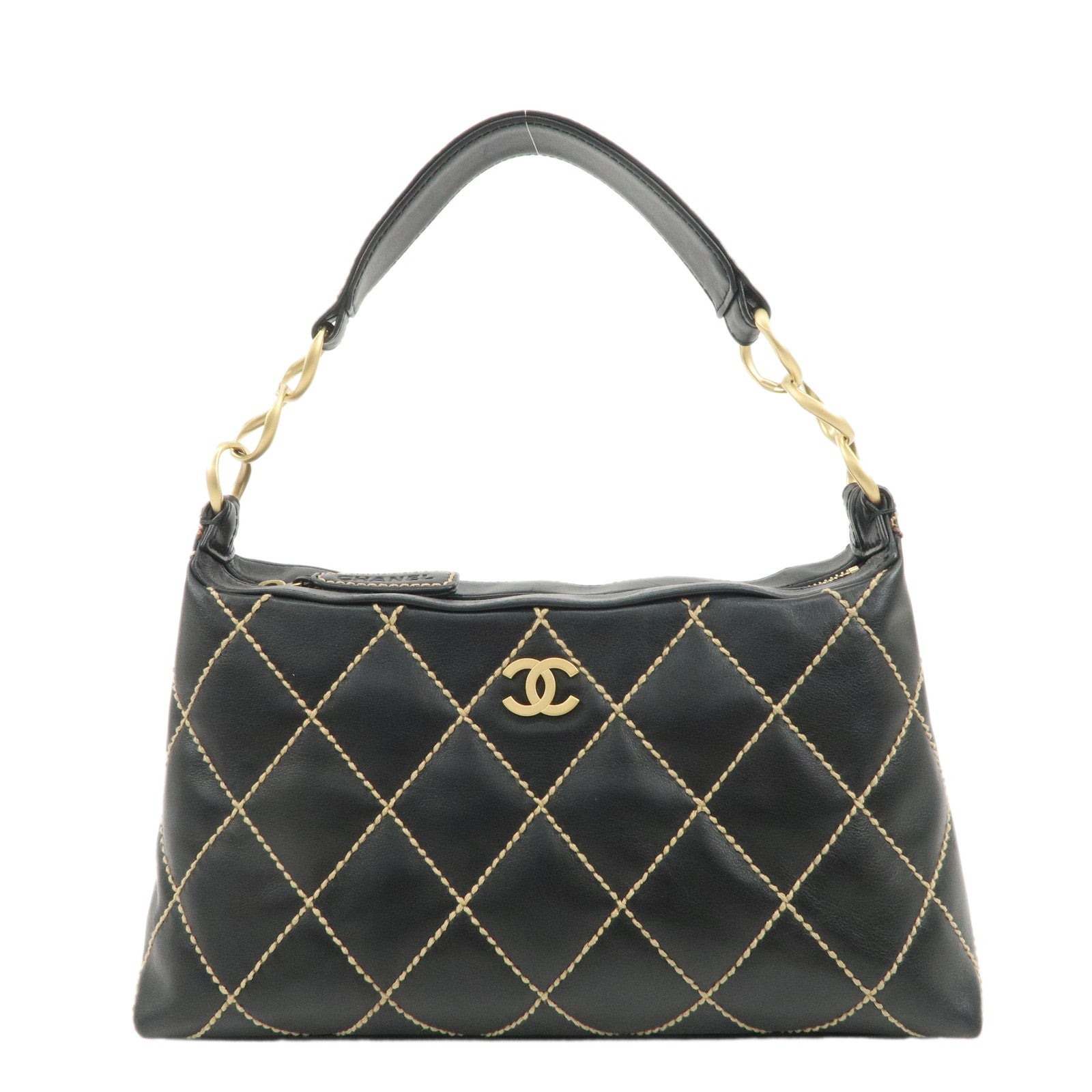 CHANEL-Wild-Stitch-Lamb-Skin-Shoulder-Bag-Hand-Bag-Black-A20663