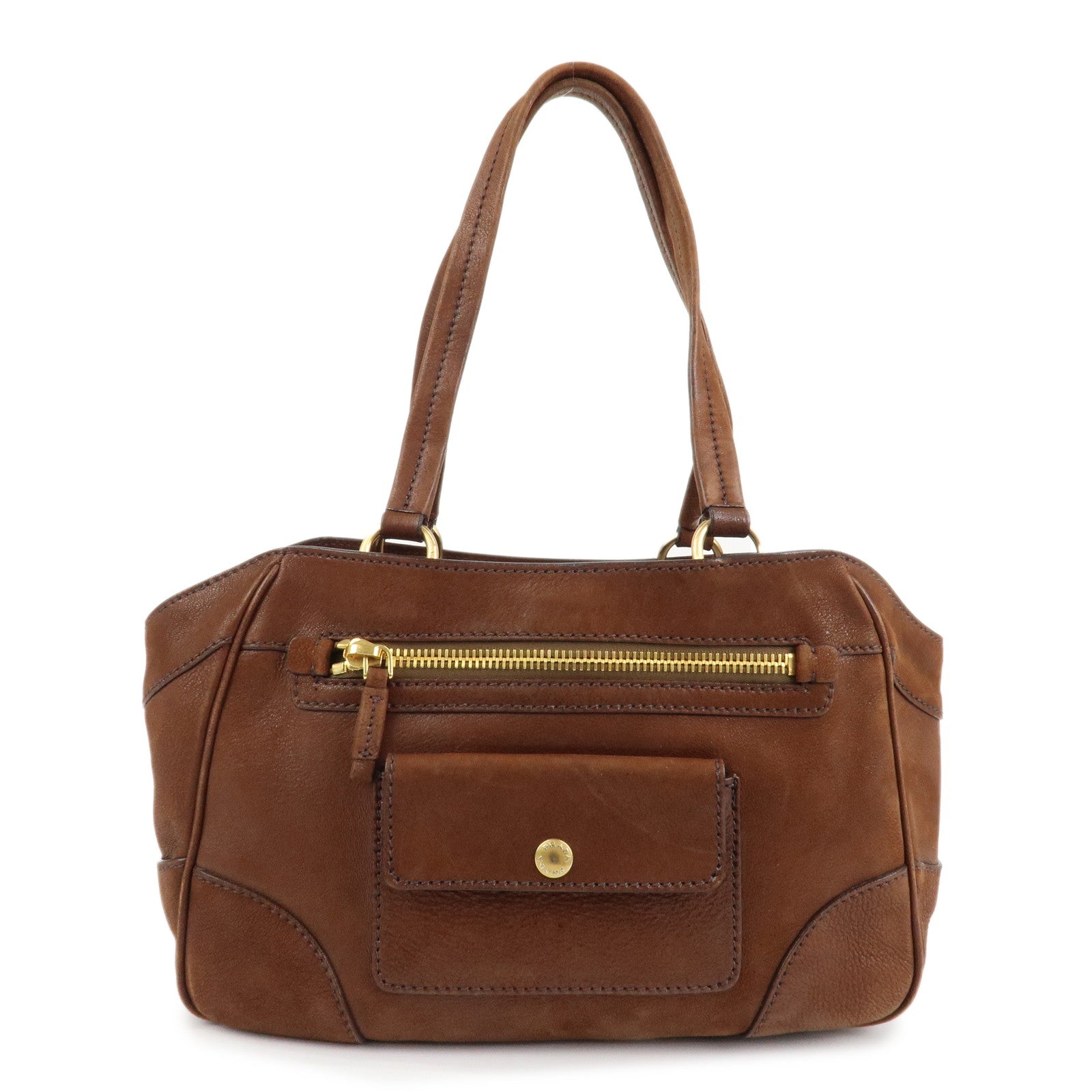 PRADA-Triangle-Logo-Leather-Tote-Bag-Brown-Gold-Hardware