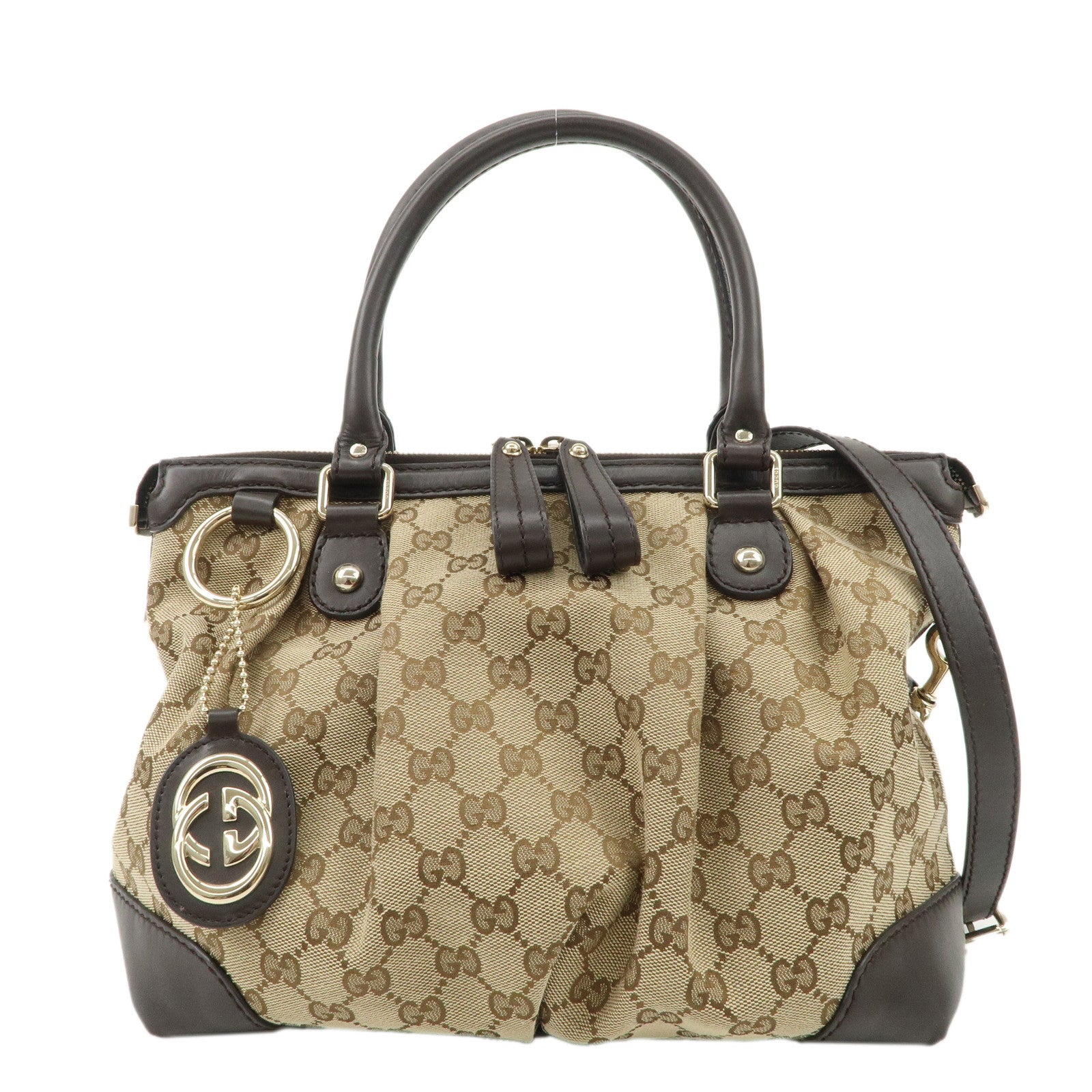 GUCCI-Sukey-GG-Canvas-Leather-2WAY-Bag-Beige-Dark-Brown-247902